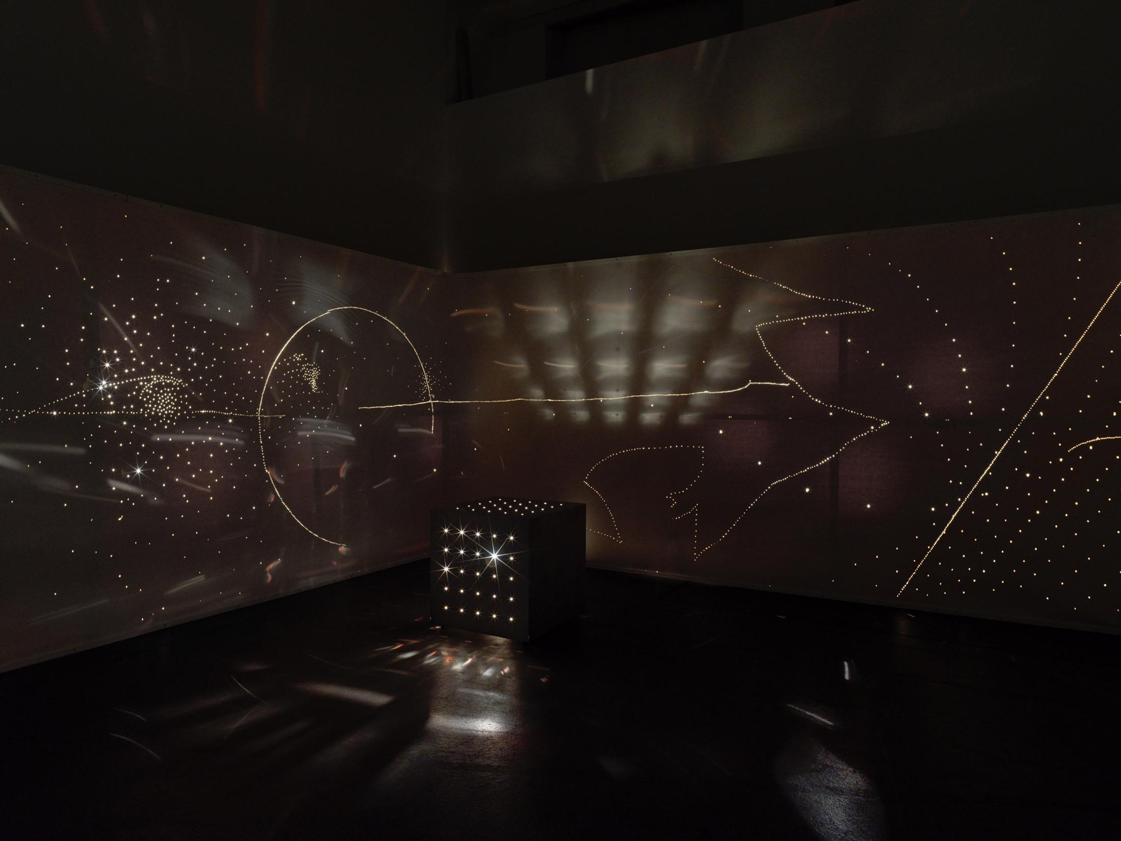 Exhibition View Otto Piene «The Proliferation of the Sun; view on Lightroom with Schöllerwand, 1999-2020» at Haus Konstruktiv, Zurich, 2020 / Photo: Stefan Altenburger / © 2020, ProLitteris, Zurich; Otto Piene Estate / Sprüth Magers