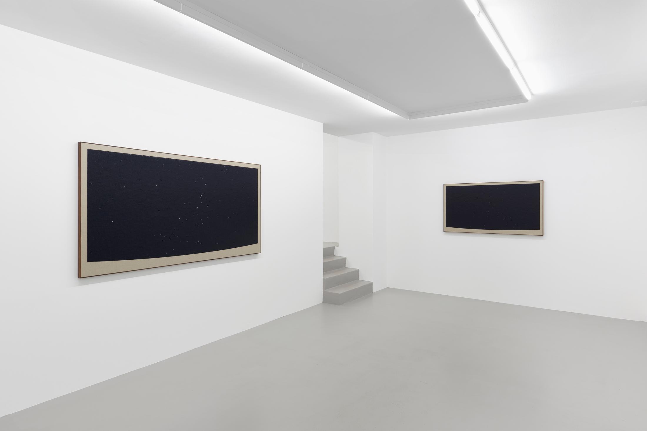 Exhibition View Paul Fägerskiöld Solo Show «Longue durée» at Exhibition View Paul Fägerskiöld Solo Show «Longue durée; view on Paul Fägerskiöld, Feldmeilen, Switzerland. Summer Solstice. Looking West before Sunrise. 23 July 3600 BC, 2022, Oil on Linen in Walnut Frame, 50 x 91 cm» at GALERIE PHILIPPZOLLLINGER, Zurich, 2022 / Photo: Conradin Frei / Courtesy: the artist and GALERIE PHILIPPZOLLLINGER, Zurich, 2022 / Photo: Conradin Frei / Courtesy: the artist and Exhibition View Paul Fägerskiöld Solo Show «Longue durée; view on Paul Fägerskiöld, Feldmeilen, Switzerland. Summer Solstice. Looking West before Sunrise. 23 July 3600 BC, 2022, Oil on Linen in Walnut Frame, 50 x 91 cm» at GALERIE PHILIPPZOLLLINGER, Zurich, 2022 / Photo: Conradin Frei / Courtesy: the artist and GALERIE PHILIPPZOLLLINGER