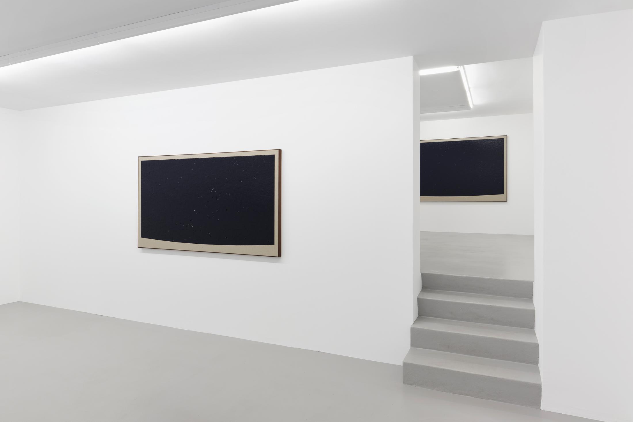 Exhibition View Paul Fägerskiöld Solo Show «Longue durée» at Exhibition View Paul Fägerskiöld Solo Show «Longue durée; view on Paul Fägerskiöld, Feldmeilen, Switzerland. Summer Solstice. Looking West before Sunrise. 23 July 3600 BC, 2022, Oil on Linen in Walnut Frame, 50 x 91 cm» at GALERIE PHILIPPZOLLLINGER, Zurich, 2022 / Photo: Conradin Frei / Courtesy: the artist and GALERIE PHILIPPZOLLLINGER, Zurich, 2022 / Photo: Conradin Frei / Courtesy: the artist and Exhibition View Paul Fägerskiöld Solo Show «Longue durée; view on Paul Fägerskiöld, Feldmeilen, Switzerland. Summer Solstice. Looking West before Sunrise. 23 July 3600 BC, 2022, Oil on Linen in Walnut Frame, 50 x 91 cm» at GALERIE PHILIPPZOLLLINGER, Zurich, 2022 / Photo: Conradin Frei / Courtesy: the artist and GALERIE PHILIPPZOLLLINGER