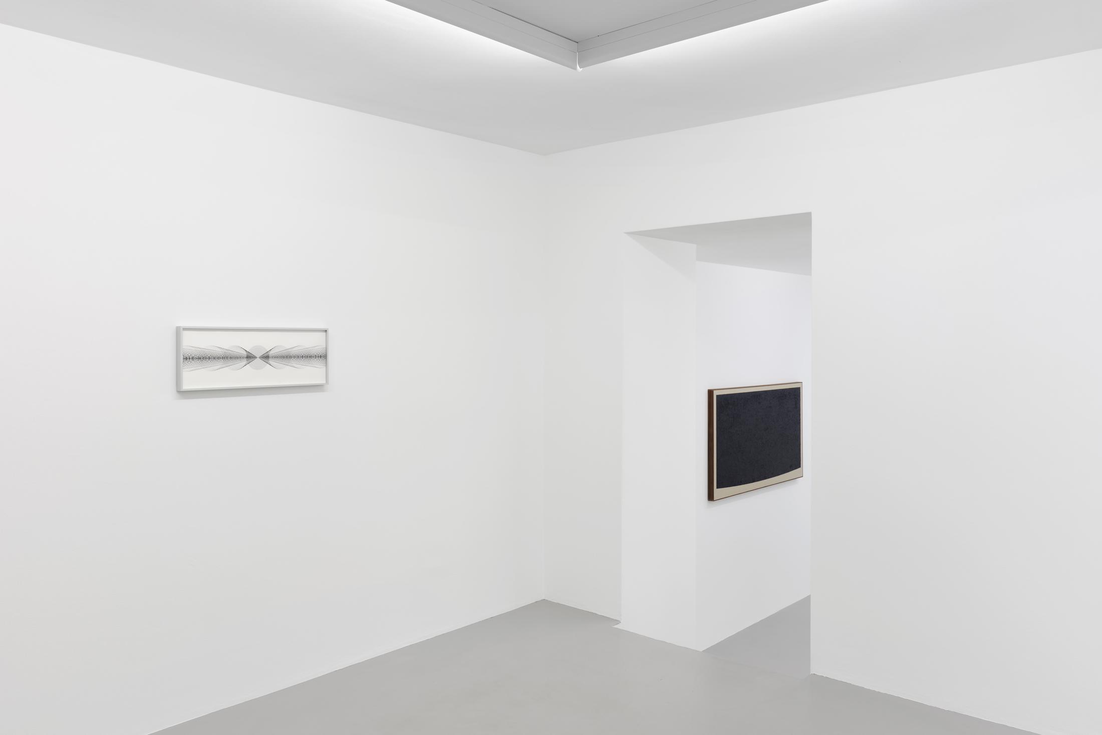 Exhibition View Paul Fägerskiöld Solo Show «Longue durée» at Exhibition View Paul Fägerskiöld Solo Show «Longue durée; view on Paul Fägerskiöld, Feldmeilen, Switzerland. Summer Solstice. Looking West before Sunrise. 23 July 3600 BC, 2022, Oil on Linen in Walnut Frame, 50 x 91 cm» at GALERIE PHILIPPZOLLLINGER, Zurich, 2022 / Photo: Conradin Frei / Courtesy: the artist and GALERIE PHILIPPZOLLLINGER, Zurich, 2022 / Photo: Conradin Frei / Courtesy: the artist and Exhibition View Paul Fägerskiöld Solo Show «Longue durée; view on Paul Fägerskiöld, Feldmeilen, Switzerland. Summer Solstice. Looking West before Sunrise. 23 July 3600 BC, 2022, Oil on Linen in Walnut Frame, 50 x 91 cm» at GALERIE PHILIPPZOLLLINGER, Zurich, 2022 / Photo: Conradin Frei / Courtesy: the artist and GALERIE PHILIPPZOLLLINGER