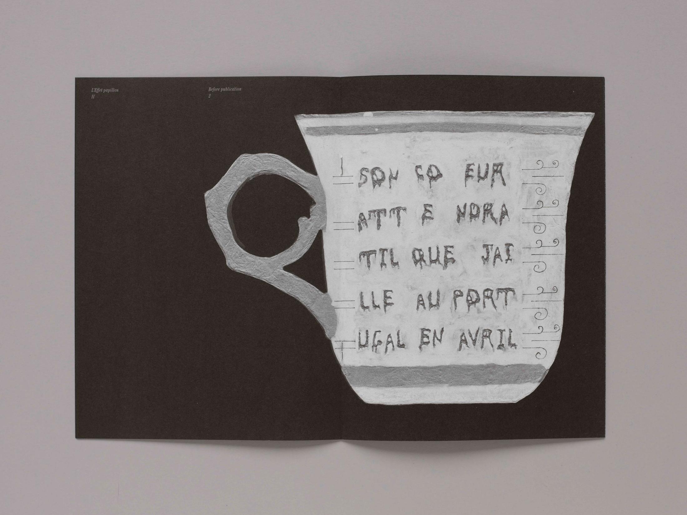 Paul Paillet, BRUME BOURGEON BRISE SOLEIL, brochure, 12 pages, published in the Before publication collection, which gathers the pre-publications; single booklets from 4 to 24 pages, 17.2 × 23.5 cm, offset, black/white, stapled binding, 250 copies; of authors' texts or artists' inserts, which will appear regularly and as a preview before their final publication in L'Effet papillon II (second volume of L'Effet papillon, 1989 - 2007, catalogue of the Centre d'édition contemporaine published in 2008) / Graphic design: Niels Wehrspann, Lausanne / Edition of the Centre d'édition contemporaine, Geneva, 2020 / This publication was inspired by the novel Les Météores by Michel Tournier and by the song, Coimbra (1930) by José Galhardo, whose French version, April in Portugal (1947) was written by Jacques Larue and the English version April in Portugal (1947) by Jimmy Kennedy / Photo: © Sandra Pointet / Courtesy: Centre d’édition contemporaine, Geneva