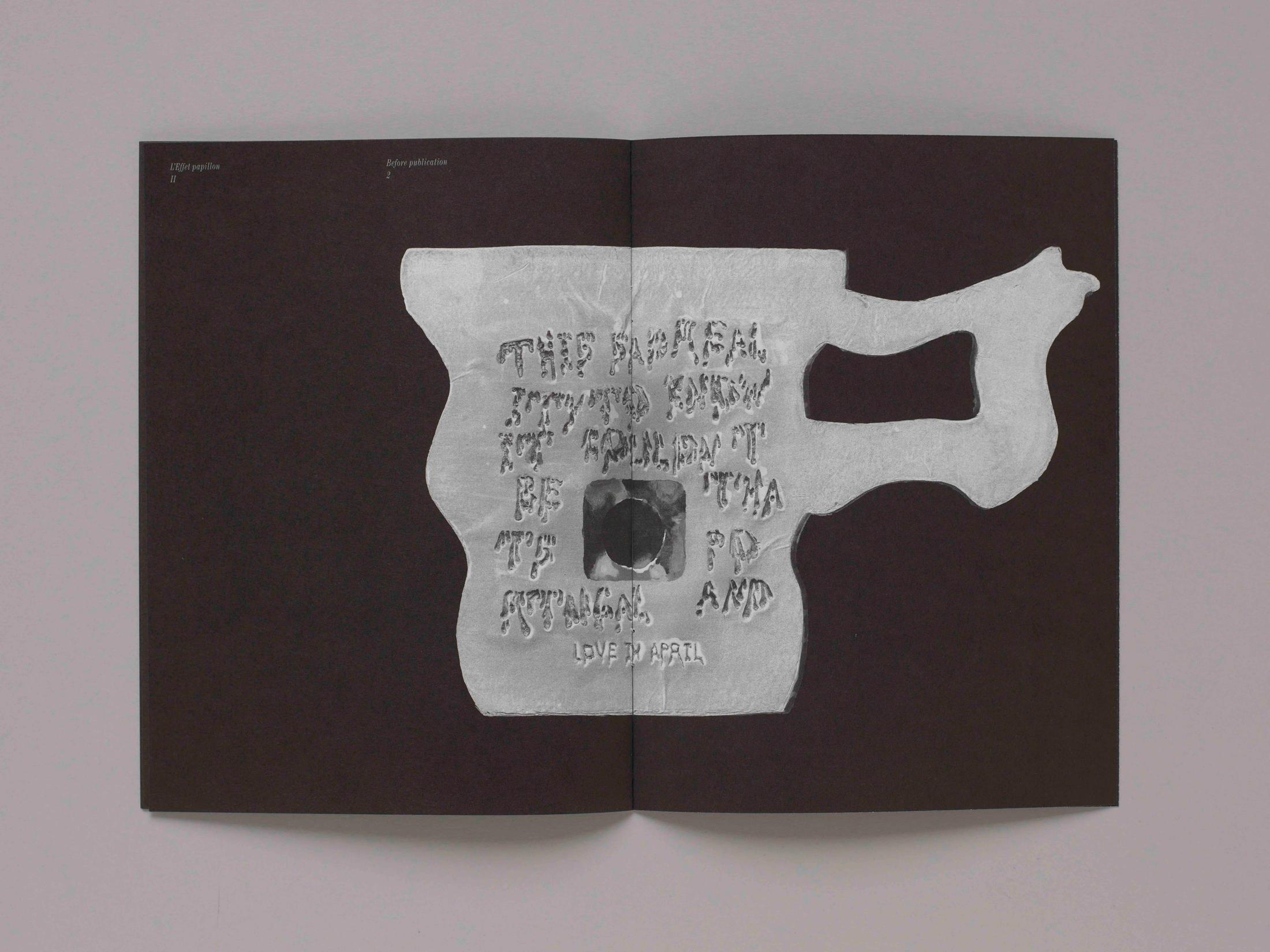 Paul Paillet, BRUME BOURGEON BRISE SOLEIL, brochure, 12 pages, published in the Before publication collection, which gathers the pre-publications; single booklets from 4 to 24 pages, 17.2 × 23.5 cm, offset, black/white, stapled binding, 250 copies; of authors' texts or artists' inserts, which will appear regularly and as a preview before their final publication in L'Effet papillon II (second volume of L'Effet papillon, 1989 - 2007, catalogue of the Centre d'édition contemporaine published in 2008) / Graphic design: Niels Wehrspann, Lausanne / Edition of the Centre d'édition contemporaine, Geneva, 2020 / This publication was inspired by the novel Les Météores by Michel Tournier and by the song, Coimbra (1930) by José Galhardo, whose French version, April in Portugal (1947) was written by Jacques Larue and the English version April in Portugal (1947) by Jimmy Kennedy / Photo: © Sandra Pointet / Courtesy: Centre d’édition contemporaine, Geneva