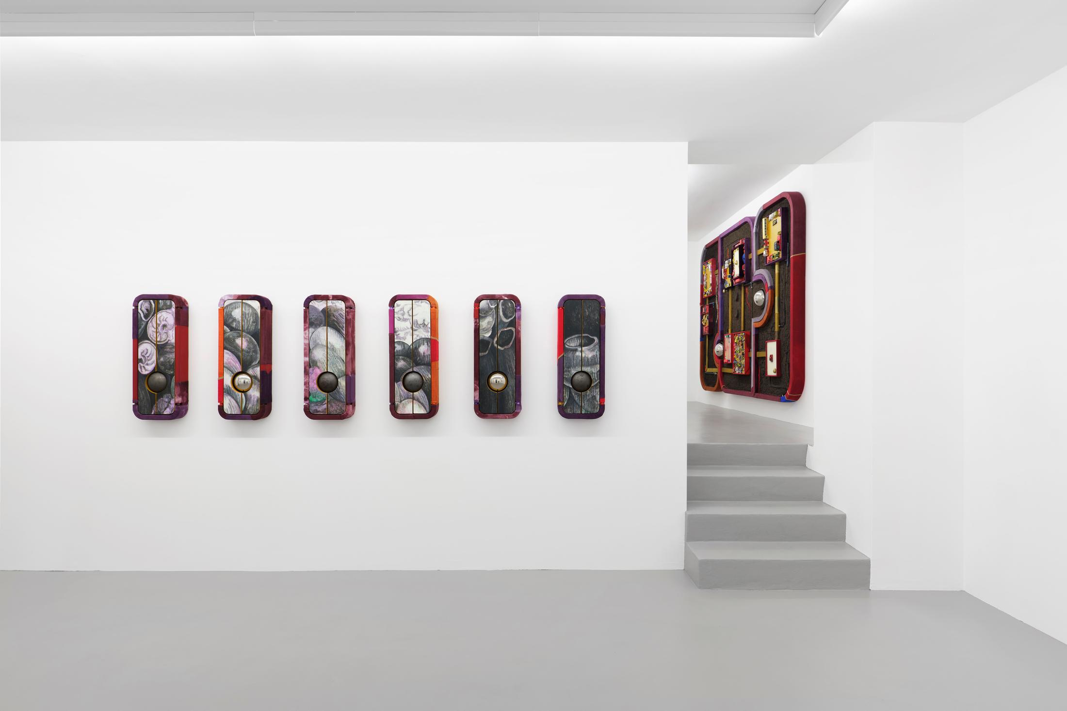 Exhibition View Pedro Wirz Solo Show «Tooth of a Giant; view on Pedro Wirz, Knowledge Units #1 to #6, 2020, Beeswax, textile debris, concrete cast, iron, acrylic on wood, 100 x 53 x 9.5 cm, (open), 100 x 30 x 9.5 cm (closed), each» at GALERIE PHILIPPZOLLINGER, Zurich, 2020 / Photo: Conradin Frei / Courtesy: the artist and GALERIE PHILIPPZOLLINGER