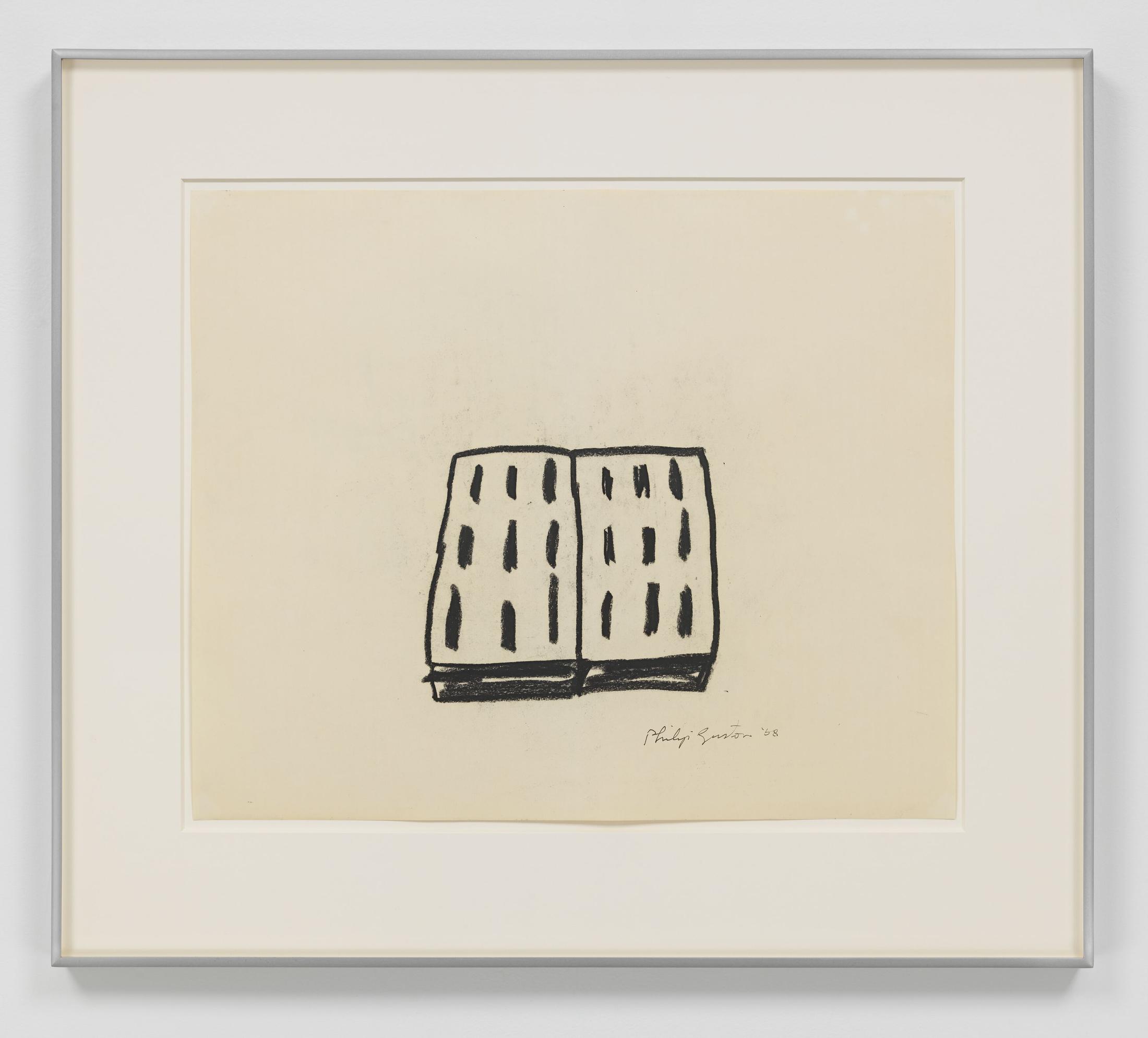 Exhibition View Philip Guston Solo Show «Transformation; view on Philip Guston, Untitled, 1968, Charcoal on paper, 45.7 x 54.9 cm» at Hauser & Wirth, St. Moritz, 2020 / © The Estate of Philip Guston / Photo: Genevieve Hanson / Courtesy: the Estate and Hauser & Wirth