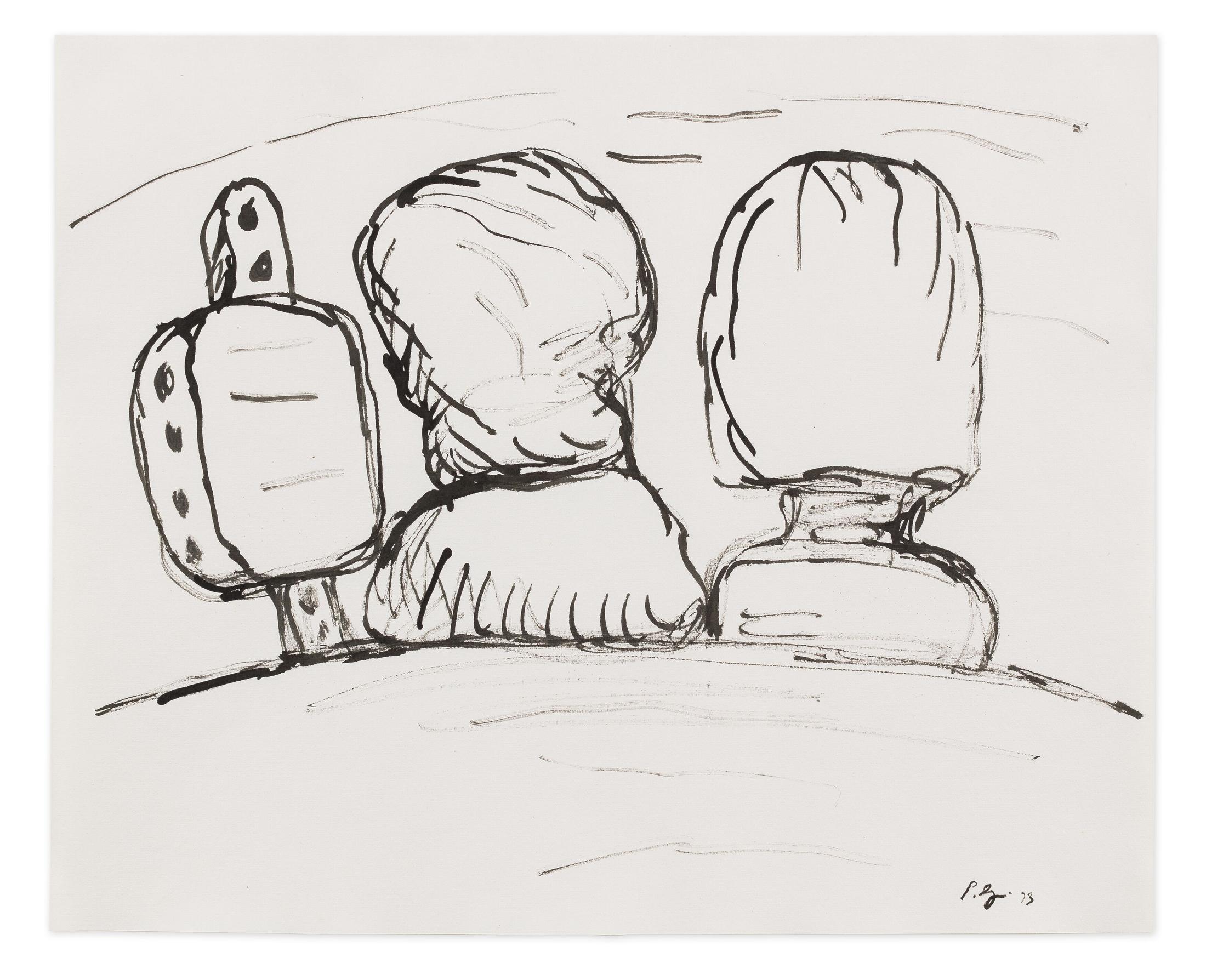 Exhibition View Philip Guston Solo Show «Transformation; view on Philip Guston, Untitled, 1973, Ink on paper, 34.9 x 42.6 cm» at Hauser & Wirth, St. Moritz, 2020 / © The Estate of Philip Guston / Photo: Timothy Doyon / Courtesy: the Estate and Hauser & Wirth