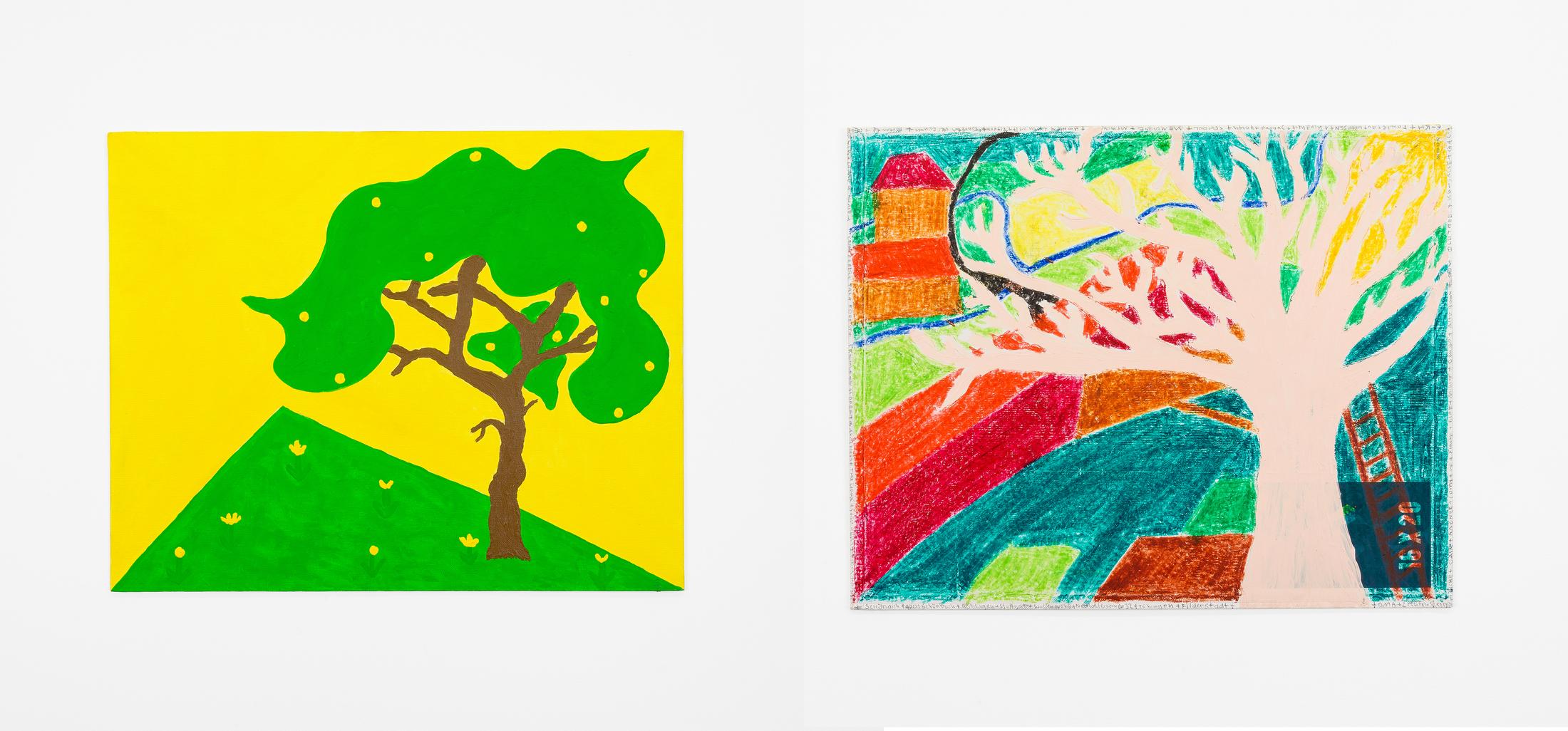 Exhibition View Philipp Schwalb Solo Show «DIE GIFT BORN; view on Philipp Schwalb, Mirabelleneiche in the Landkreis (front+back), 2021» at Kirchgasse Gallery, Steckborn, 2021 / Photo: CE / Courtesy: the artist and Kirchgasse Gallery