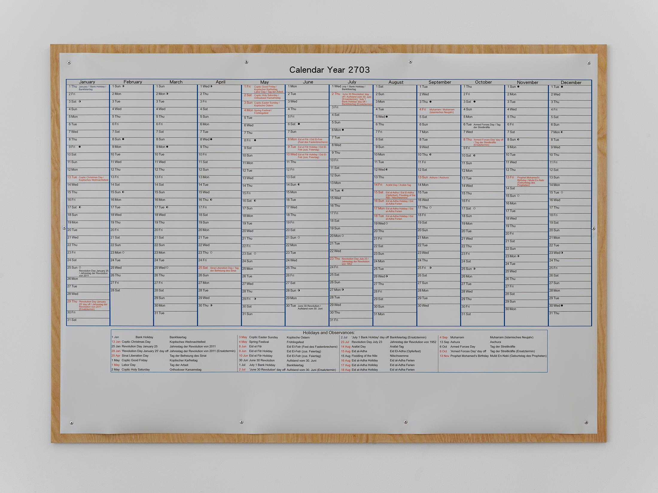 Exhibition View Philipp Simon Solo Show «Incomplete Nature; view on Philipp Simon, Year 2703, UV Print, Paper, Wood, Rivets, 122 × 89 cm, 2022» at Kirchgasse Gallery, Steckborn, 2022 / Photo: Cedric Mussano / Courtesy: the artist and Kirchgasse Gallery