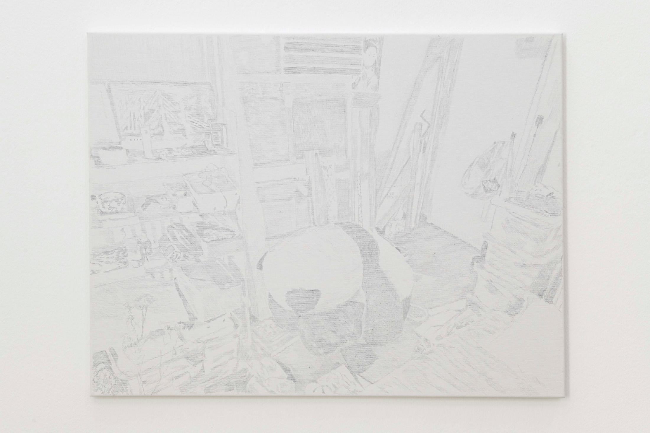 Exhibition View Groupshow «Plattform20; view on Melanie Akeret, Untitled, 2020, Pencils on canvas, 68 × 89cm» at Fri Art, Fribourg, 2020 / Photo: © Guillaume Python / Courtesy: the artists and Fri Art
