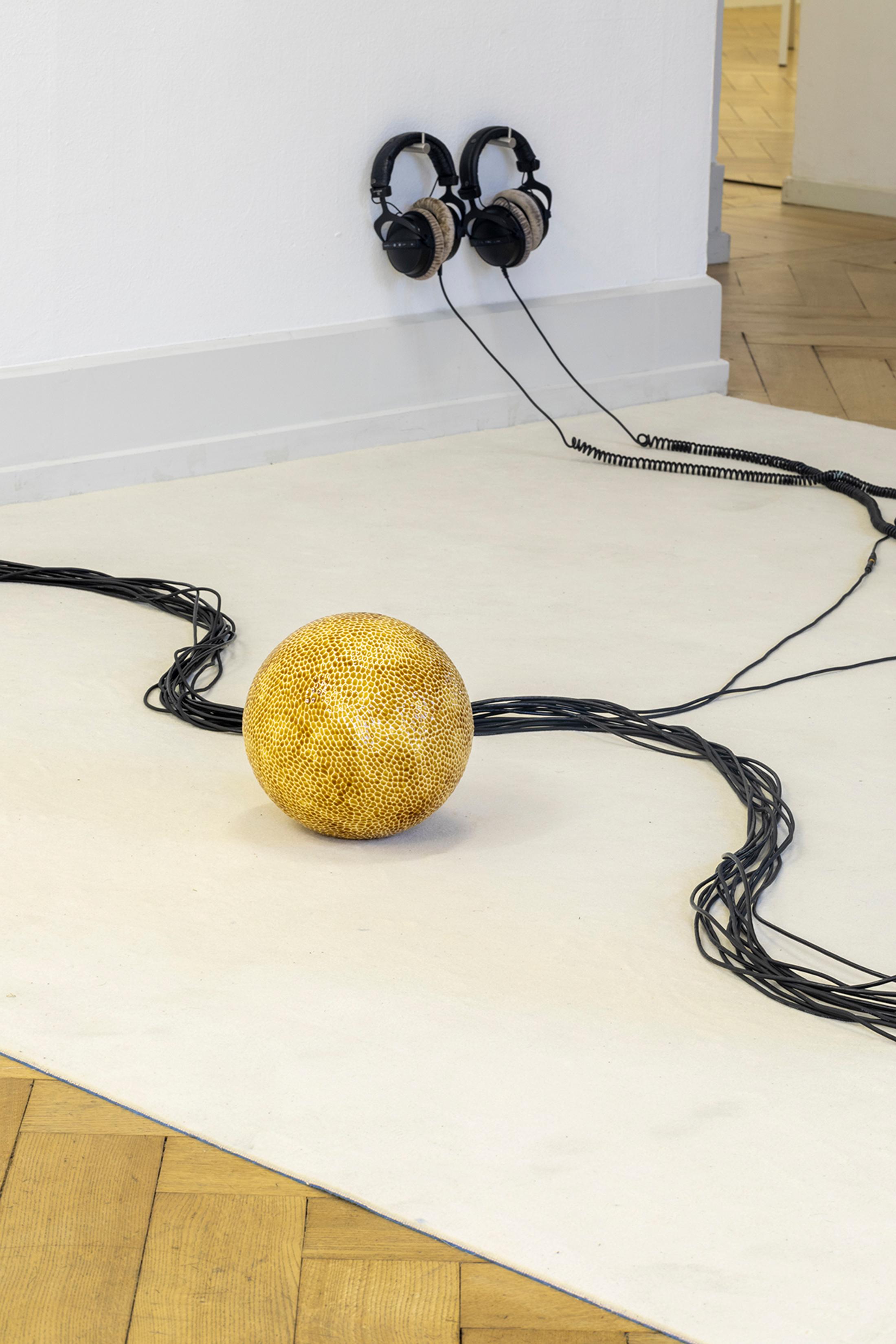 Exhibition View Group Show «Plattform22, view on Gerome Gadient, i-mir (3b7.5269521, -1Te18.1973234), 2022» at Kunsthalle Palazzo, Liestal, 2022 / Photo: Guadalupe Ruiz / Courtesy: the artists and Kunsthalle Palazzo