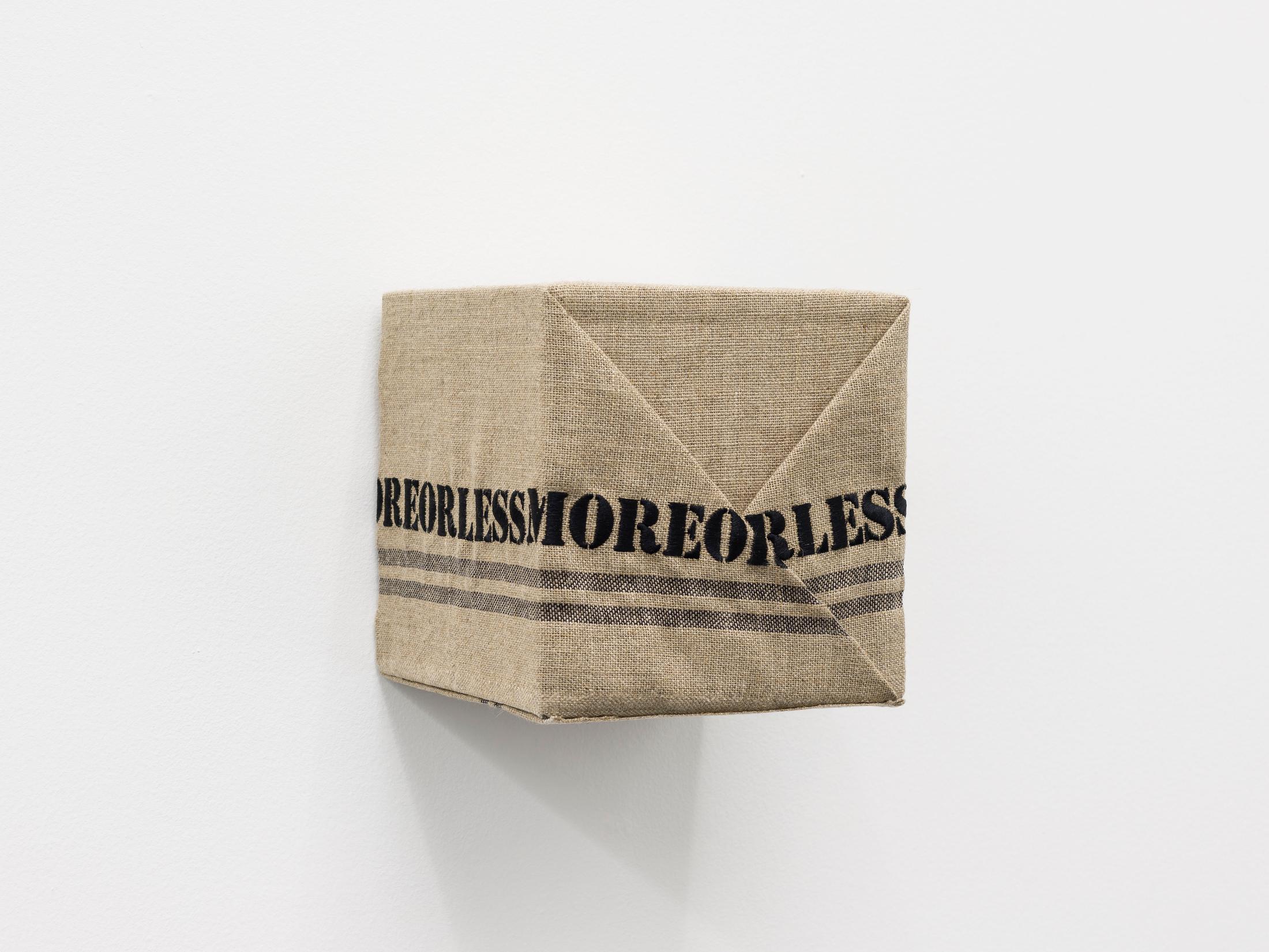 Exhibition View Rachal Bradley Soloshow «Erotics of Infrastructure iii; view on Rachal Bradley, One Poor Clare (Moreorless), 2020, 100% French linen, cotton, wood, screws, 21 x 21 x 21 cm» at Galerie Gregor Staiger, Zurich, 2020 / Courtesy: the artist and Galerie Gregor Staiger