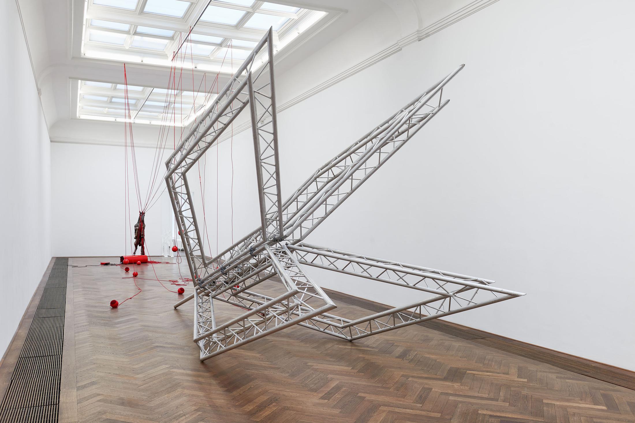 Installation View Raphaela Vogel "Ultranackt – view on Kopfschuss, 2018" at Kunsthalle Basel, 2018 / Photo: Philipp Hänger / Courtesy of the artist; BQ, Berlin; and Galerie Gregor Staiger, Zurich.