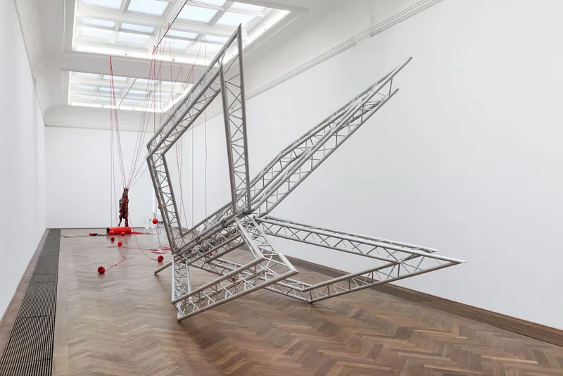 Installation View Raphaela Vogel "Ultranackt – view on Kopfschuss, 2018" at Kunsthalle Basel, 2018 / Photo: Philipp Hänger / Courtesy of the artist; BQ, Berlin; and Galerie Gregor Staiger, Zurich.