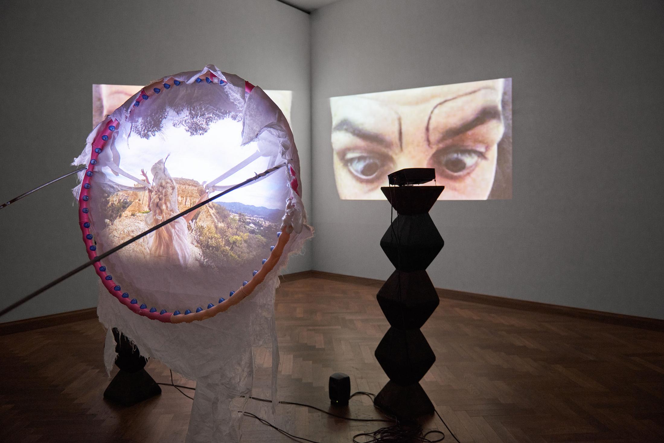 Installation View Raphaela Vogel "Ultranackt – view on Fruit of the Hoop, 2018" at Kunsthalle Basel, 2018 / Photo: Philipp Hänger / Courtesy: the artist and BQ, Berlin