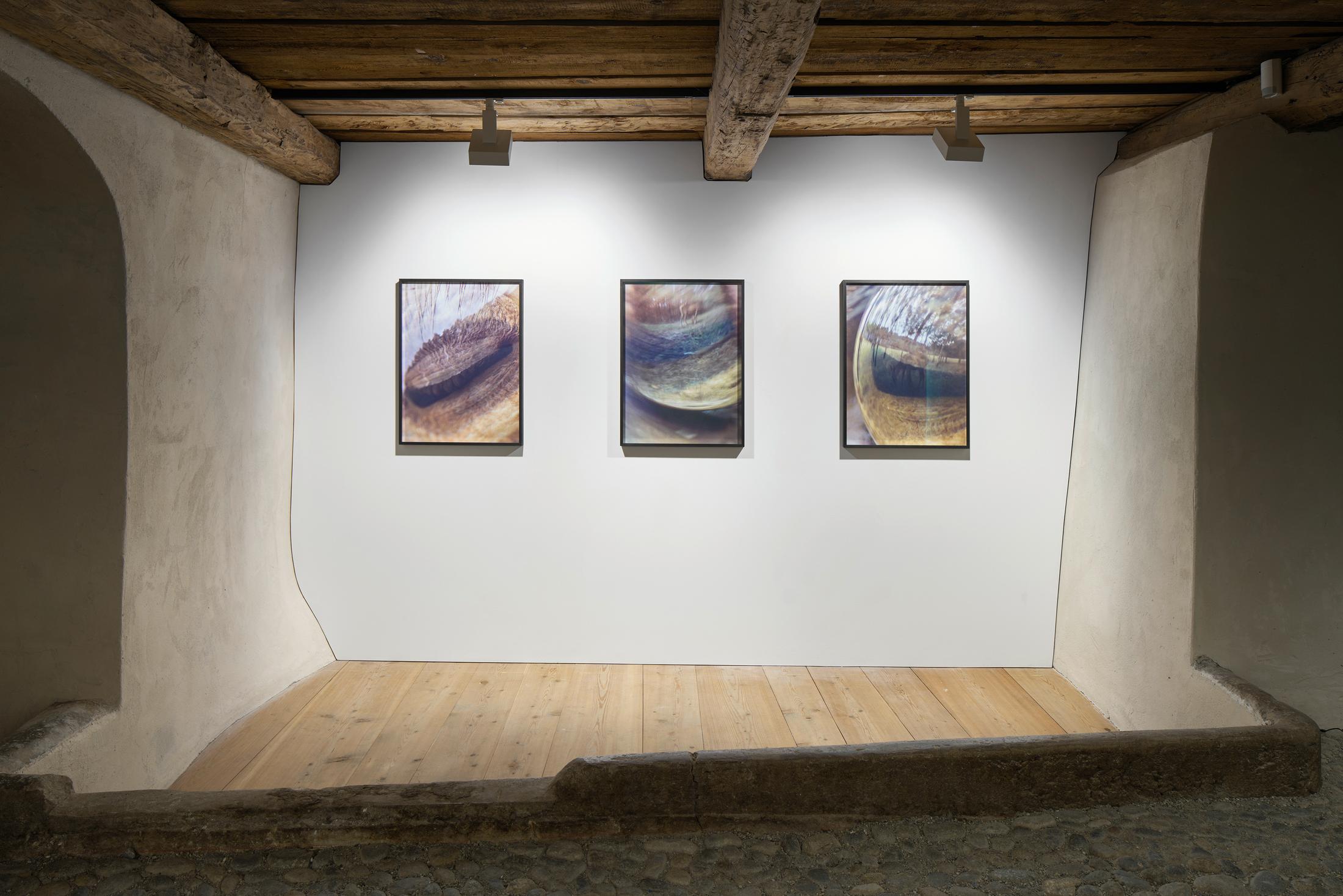 Installation View «REFLECTION about – about REFLECTION» with works by Julian Charrière and Julius von Bismarck at Galerie Tschudi, Zuoz / Photo: Ralph Feiner / Courtesy: Galerie Tschudi, Zuoz and the Artists