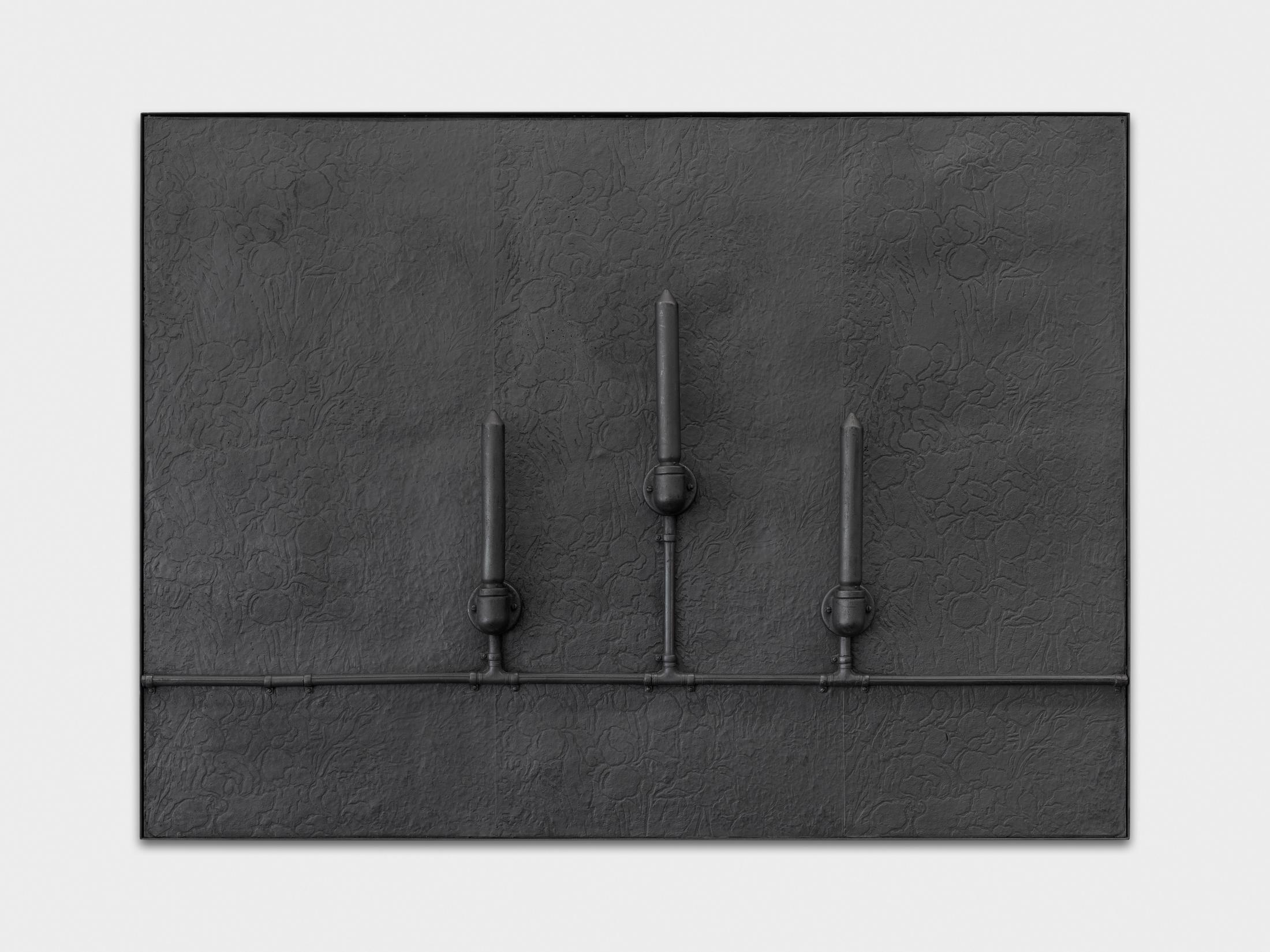 Exhibition View Rico Weber Soloshow «Silver Dust; view on Rico Weber, Trinity, acrylicresin, silicone, metal, 110x150cm» at Galerie Maria Bernheim, Zurich, 2020 / Photo: Annik Wetter / Courtesy: Galerie Maria Bernheim