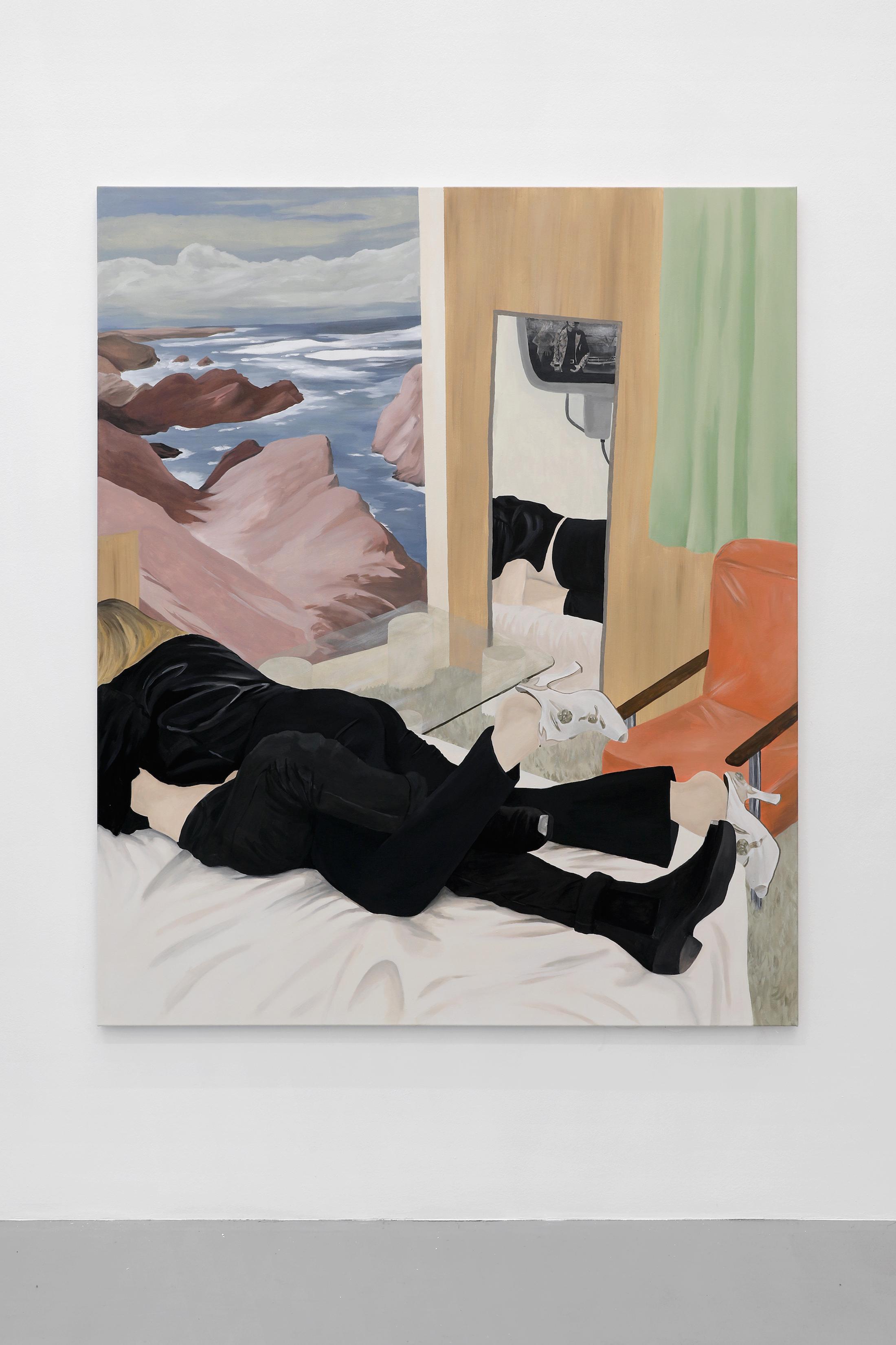 Exhibition View Romane de Watteville Solo Show «Every Me; view on Romane de Watteville, Motel by the Shore, 2021» at Fabienne Levy, 2021-2022 / Photo: Neige Sanchez / Courtesy: the artist and Fabienne Levy