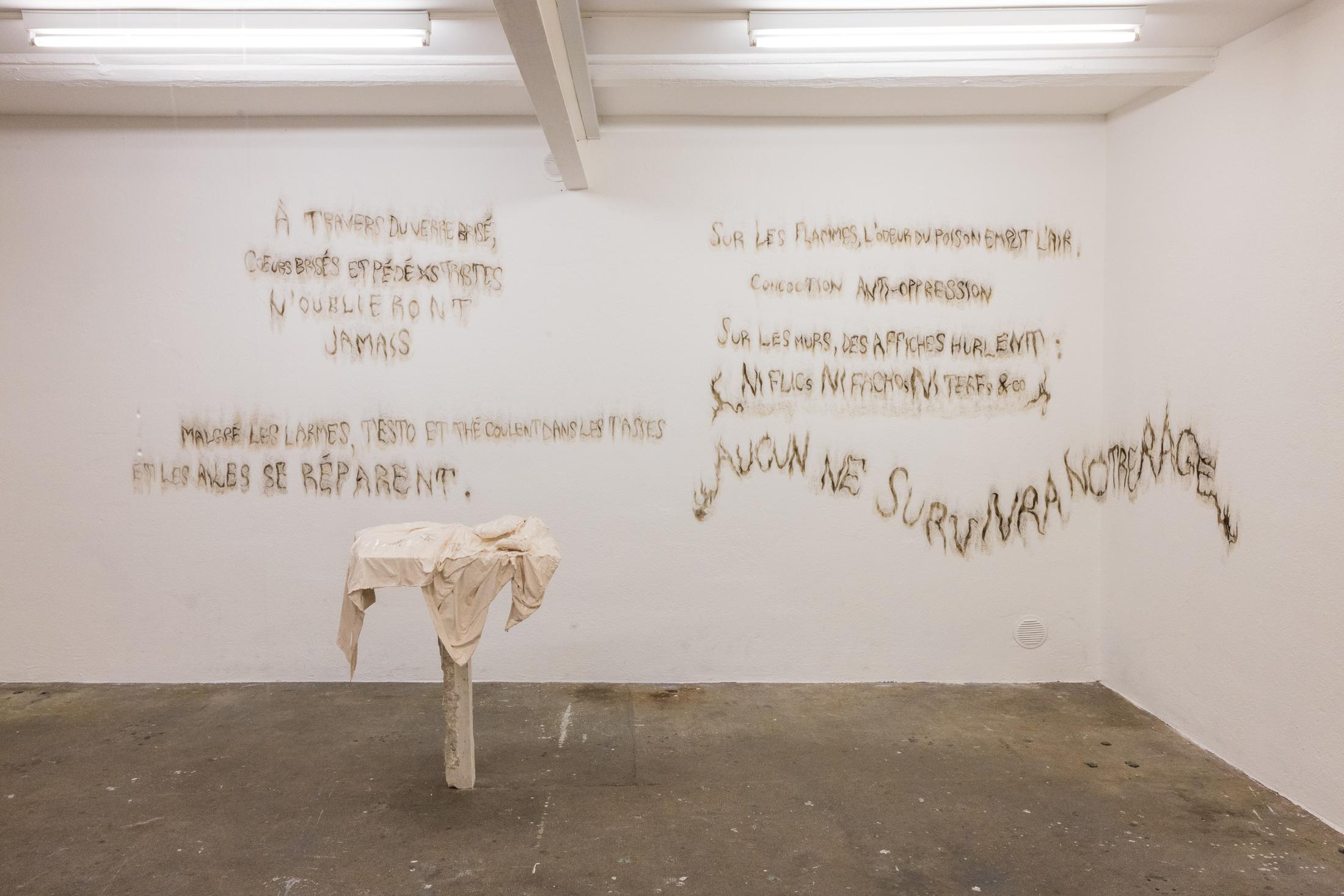 Exhibition View Duo Show «Fusionner nos Ardeurxes» at WallStreet, Fribourg, 2022-2023 / Photo: Julie Folly / Courtesy: the artists and WallStreet