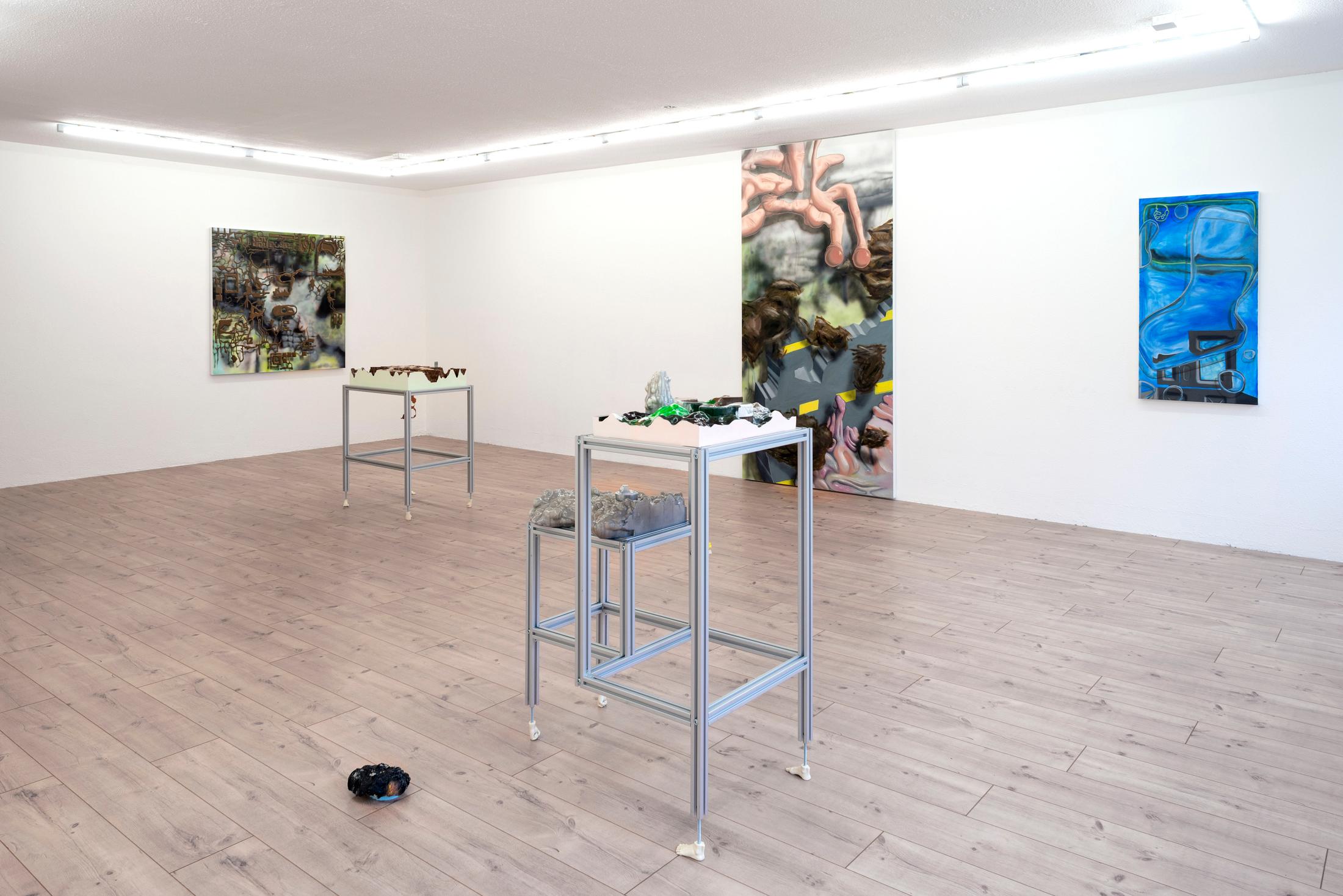 Exhibition View Ruven Stettler and Kevin Aeschbacher Groupshow «Module für Ordnung» at HAMLET, Oerlikon, Zurich, 2019 / Photo: Flavio Karrer / Courtesy: the artist and HAMLET