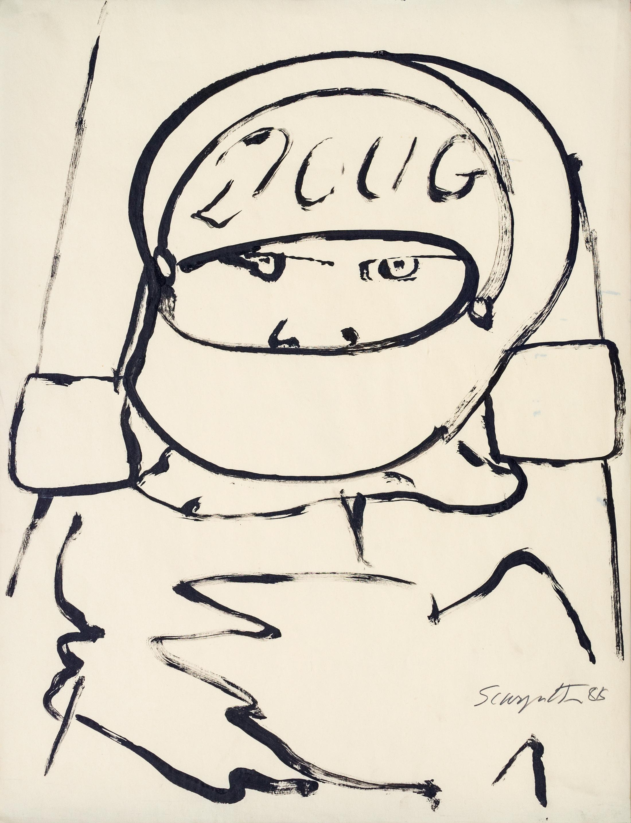 Exhibition View Salvatore Scarpitta and Panamarenko «Dream Maschines; view on Salvatore Scarpitta, Doug, 1988» at Fundaziun Not Vital, Ardez and Castle Tarasp, 2019 / Courtesy: Fundaziun Not Vital