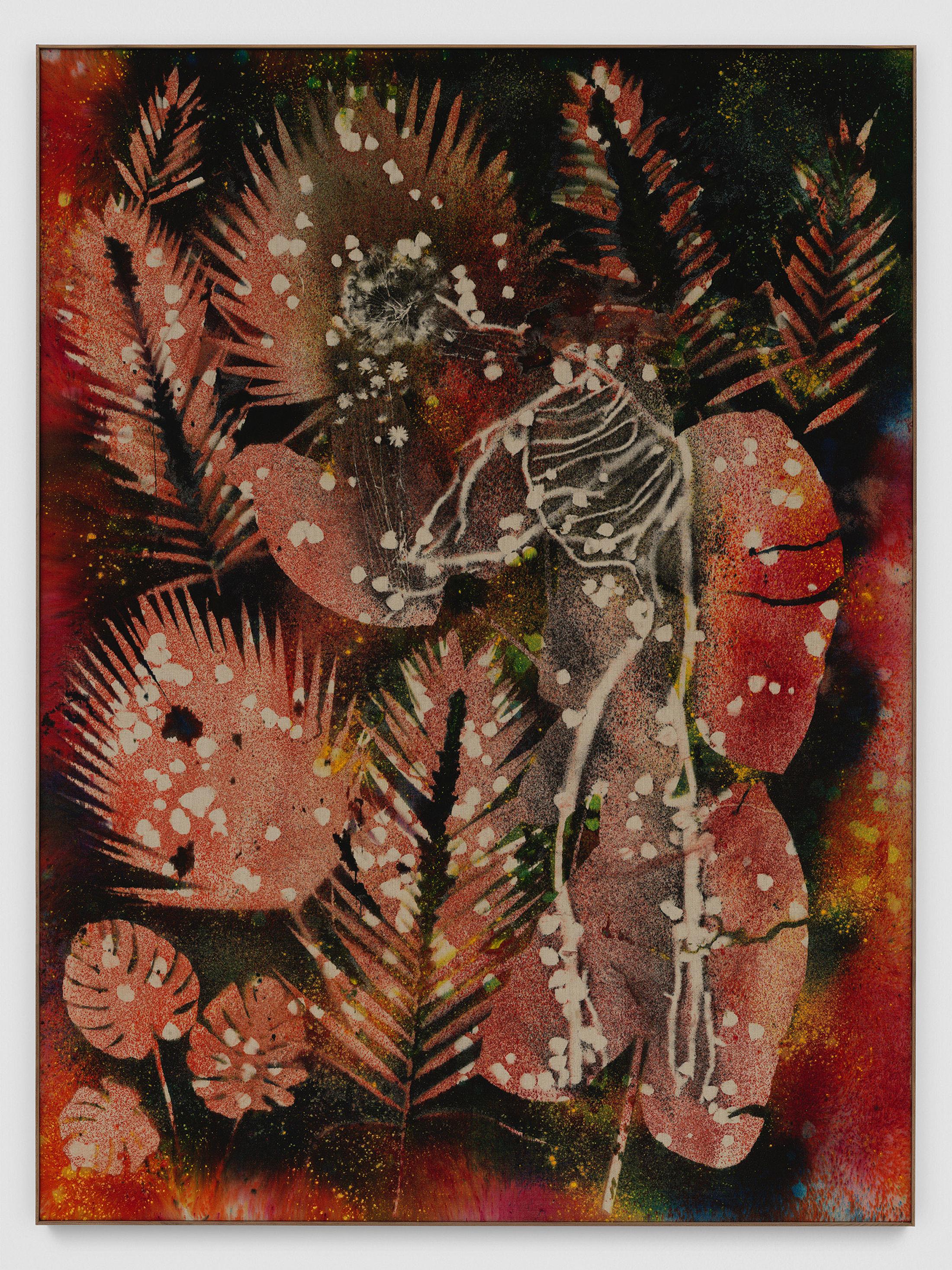 Exhibition View Sam Falls Soloshow (view on Sam Falls, Death (Wish), 2019) at Galerie Eva Presenhuber, Zurich, 2019 / Photo: Stefan Altenburger / © Sam Falls / Courtesy the artist and Galerie Eva Presenhuber, Zurich / New York