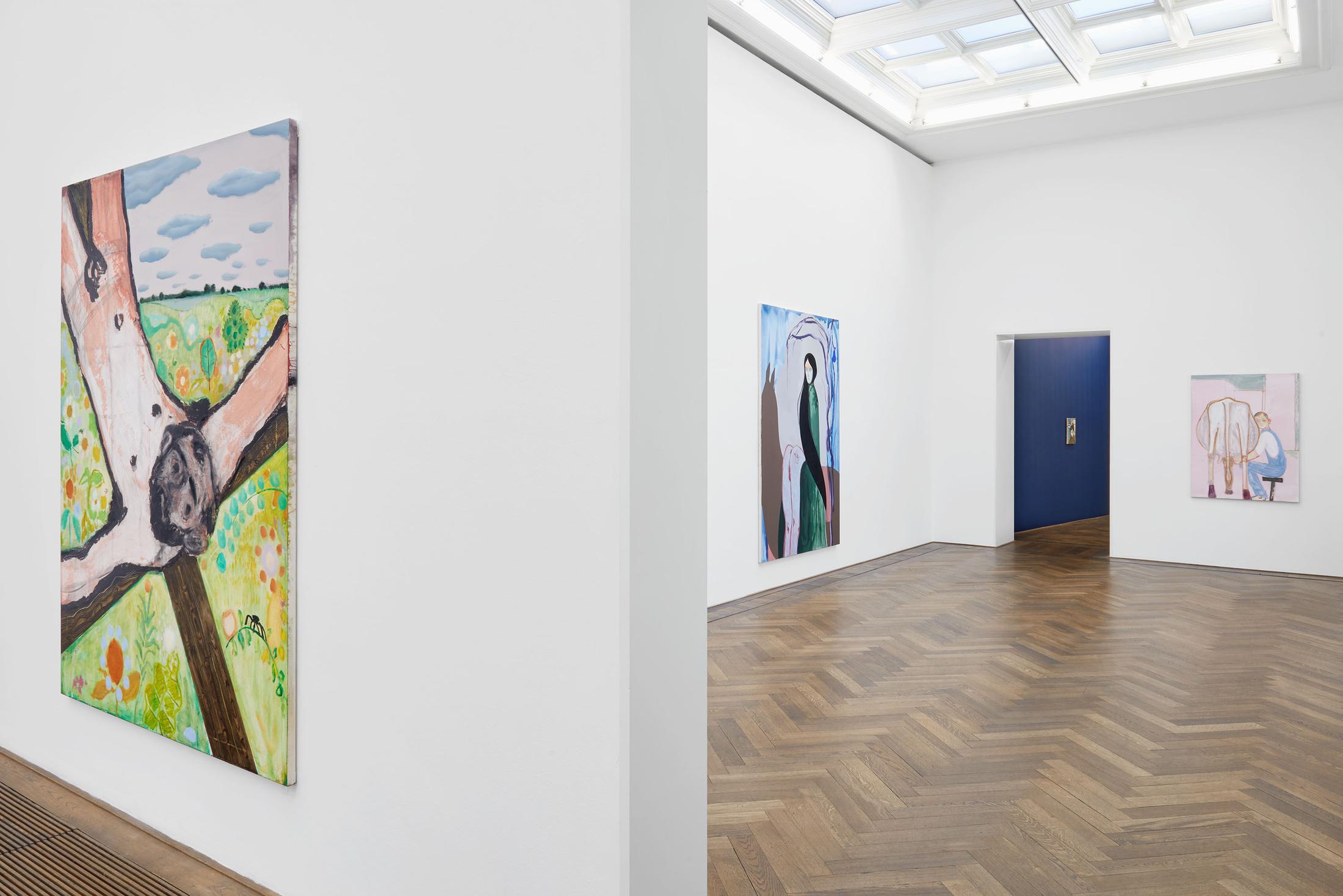Installation View Sanya Kantarovsky «Disease of the Eyes» at Kunsthalle Basel, 2018. Photo: Philipp Hänger / Courtesy of the artist; Luhring Augustine, New York; Stuart Shave/Modern Art, London; and Tanya Leighton Gallery, Berlin