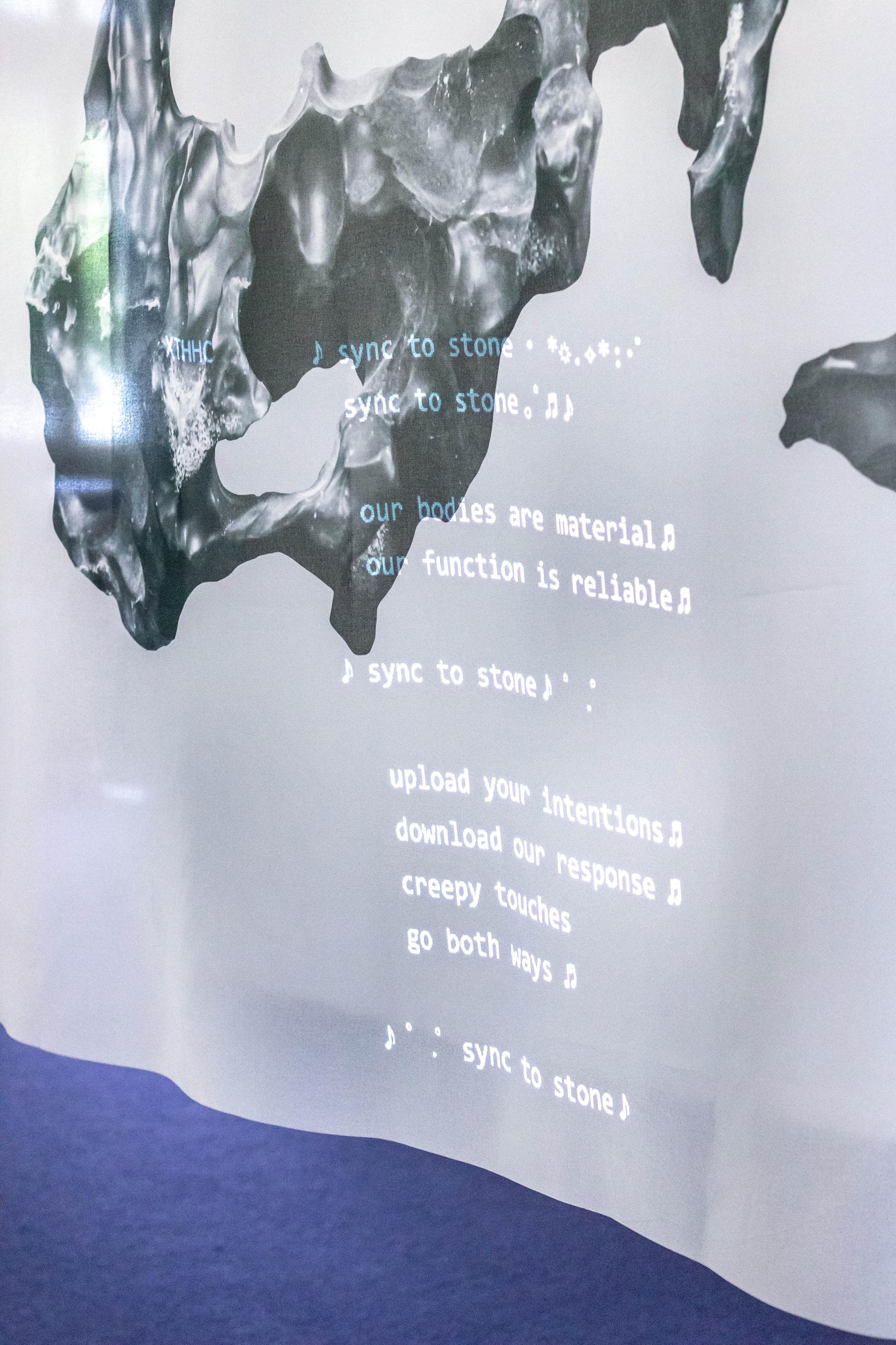 Exhibition View Groupshow «Spiral Arms; Sarah Chow, chmod sync to stone / Tou program, Detail, 2019» at Longtang, Zurich, 2019 / Photo: James Bantone / Courtesy: the artists and Longtang, Zurich