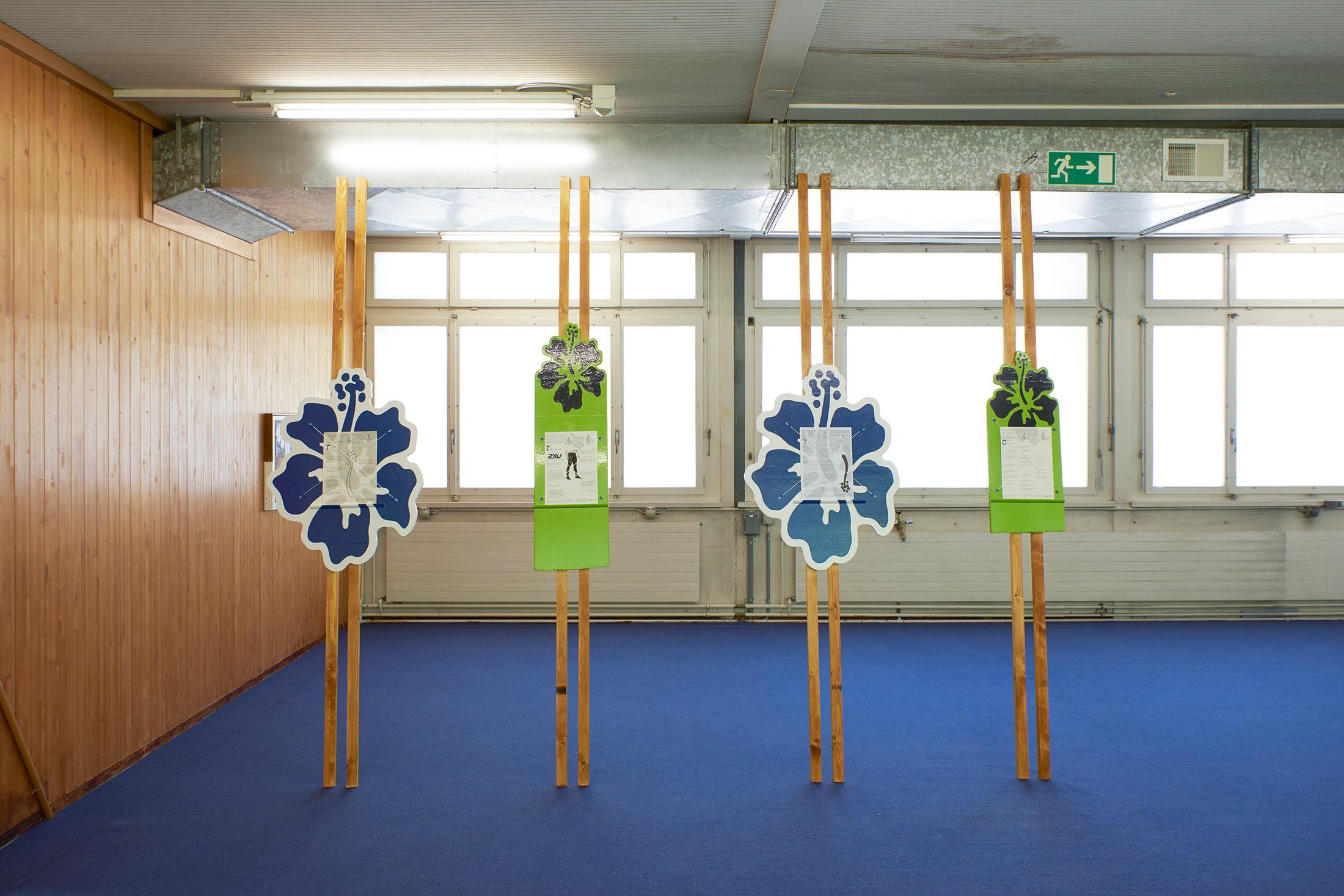 Exhibition View Groupshow «Spiral Arms; view on Thomas Jeppe, Notes on PRoxy (Hibiscus 1, 2, 3, 4), 2019» at Longtang, Zurich, 2019 / Photo: James Bantone / Courtesy: the artists and Longtang, Zurich