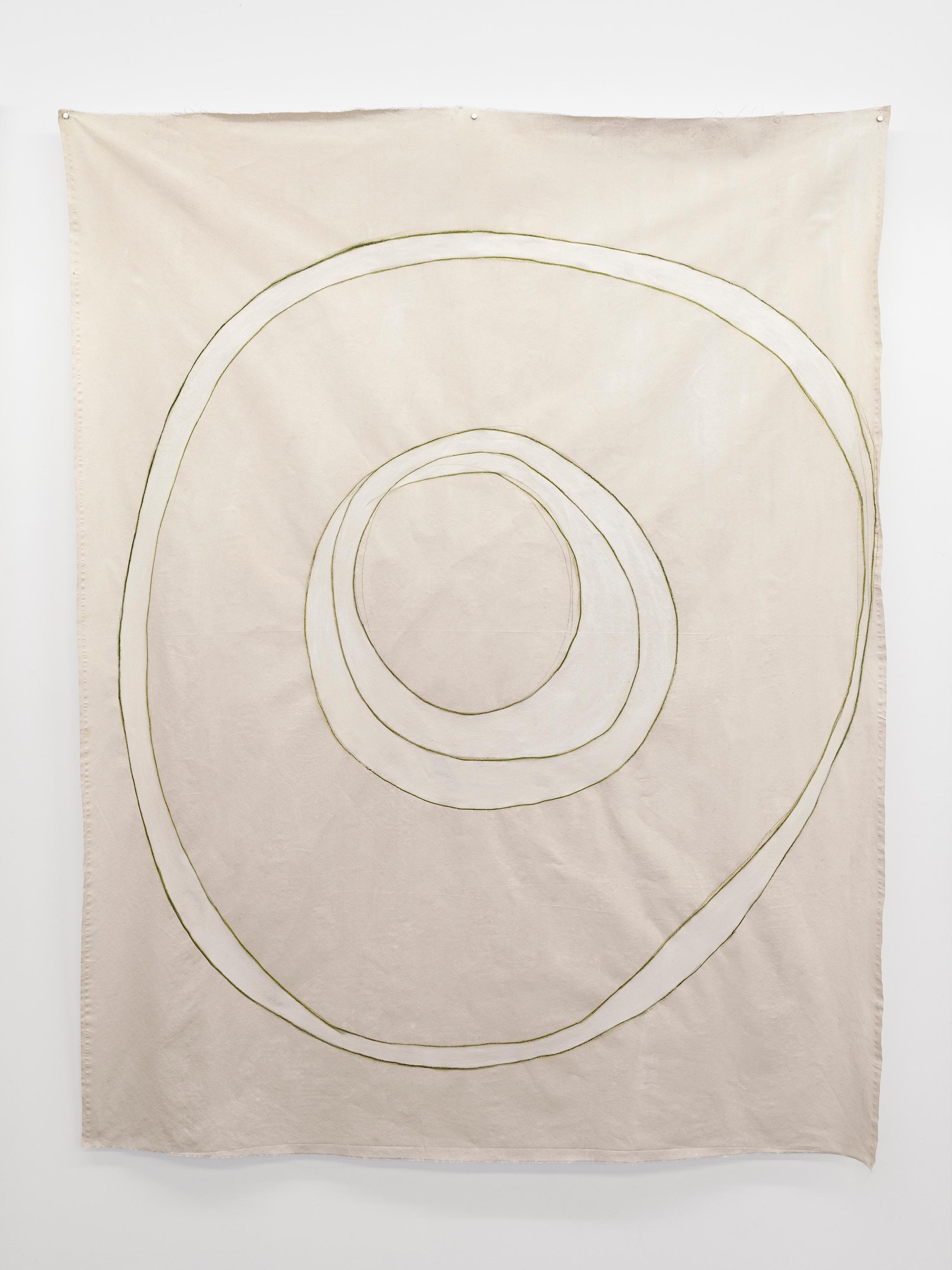 Exhibition View Sarah Lehnerer Solo Show «casting on; view on Sarah Lehnerer, Untitled (575), watercolor pen and gouache on canvas, 150.5 × 190 cm, 2022» at Kirchgasse Gallery, Steckborn, 2022 / Photo: Cedric Mussano / Courtesy: the artist and Kirchgasse Gallery