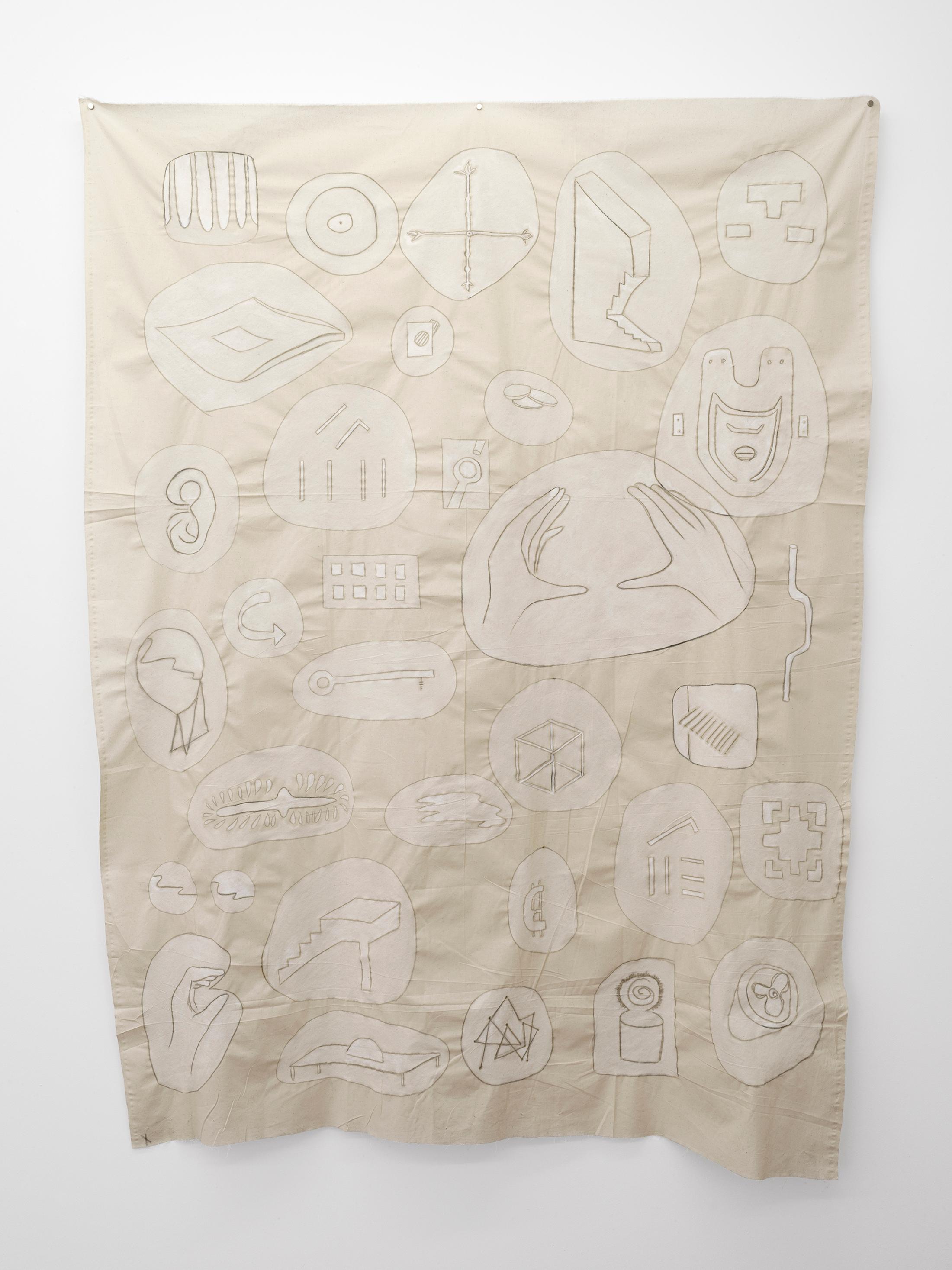 Exhibition View Sarah Lehnerer Solo Show «casting on; view on Sarah Lehnerer, Untitled (704), watercolor pen and gouache on canvas, 150 × 190 cm, 2022» at Kirchgasse Gallery, Steckborn, 2022 / Photo: Cedric Mussano / Courtesy: the artist and Kirchgasse Gallery