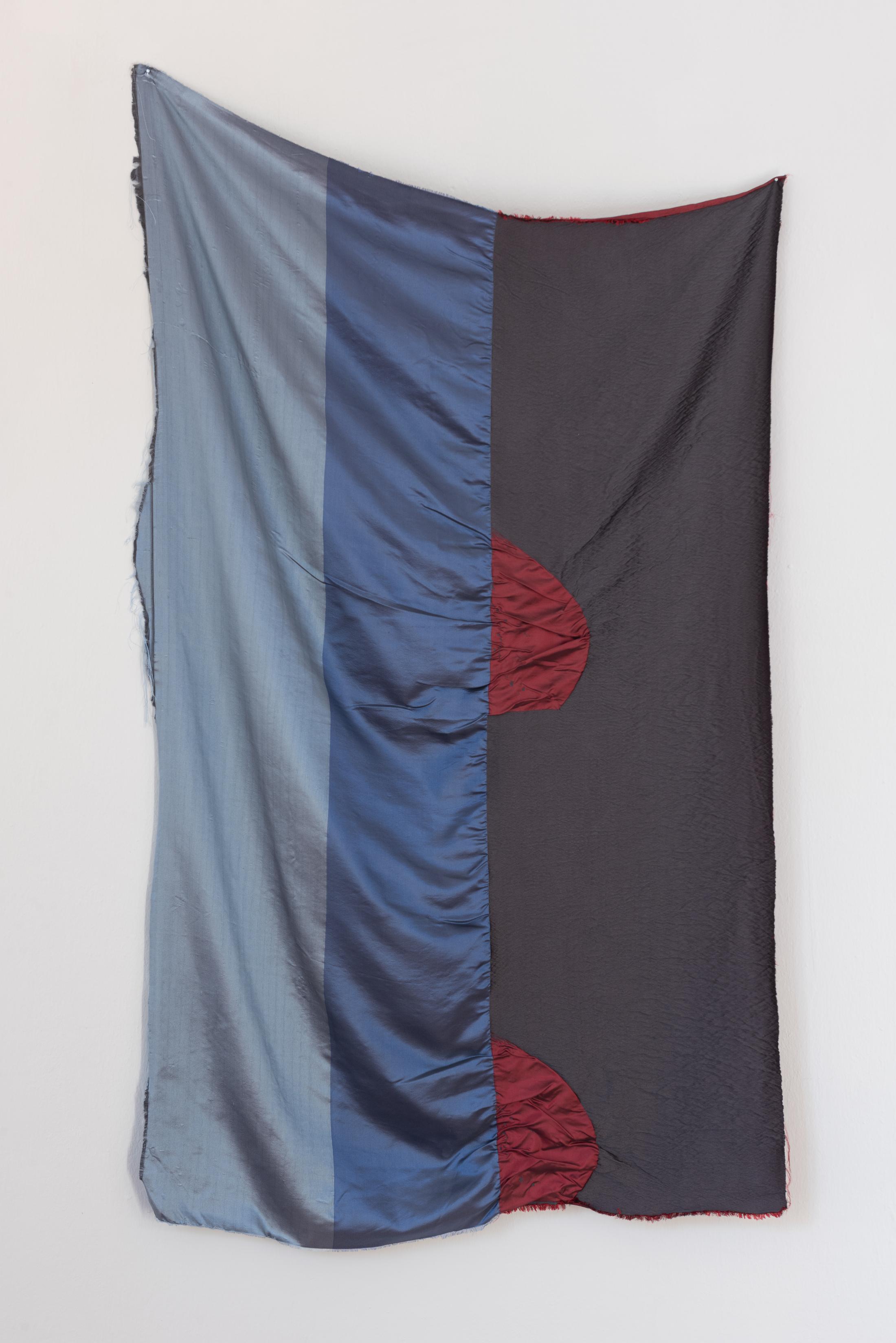 Exhibition View Group Show «SBANDARE; view on Margherita Raso, Transcript, 2023, Jacquard fabric, nails, 84 x 145 cm» at Sonnenstube, Lugano, 2023 / Photo: Mattia Angelini / Courtesy: the artist and Fanta-MLN