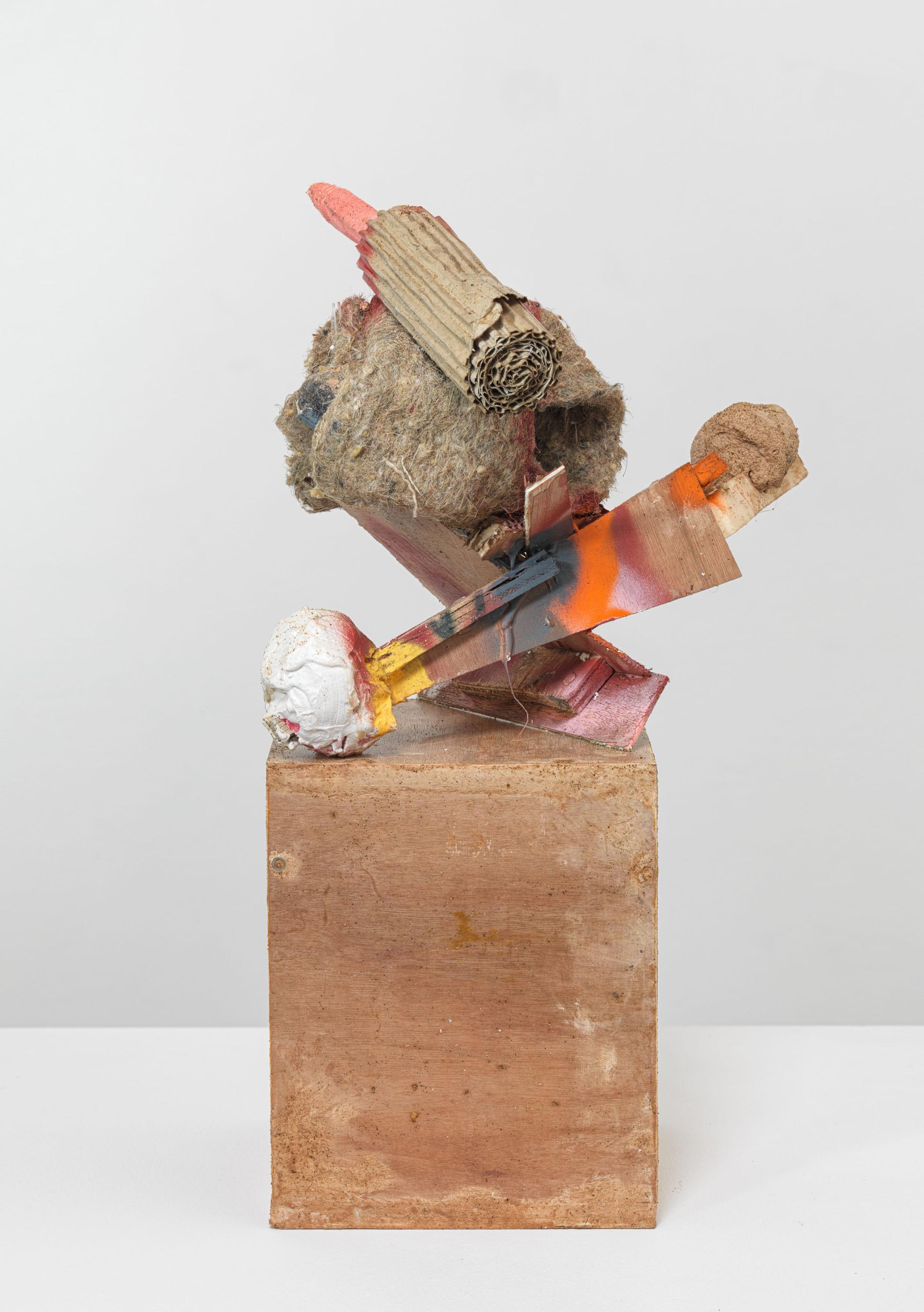 Exhibition View Groupshow «Seeing Touch; view on Phyllida Barlow, untitled: standup, 5, 2016, Bonding, cardboard, fabric, PVA, paint, paper, plaster, plywood, polycotton, polyurethane board, spray paint, 54 x 29 x 29 cm» at Hauser & Wirth, St. Moritz, 2020 / Photo: Alex Delfanne / © Phyllida Barlow / Courtesy: the artist and Hauser & Wirth