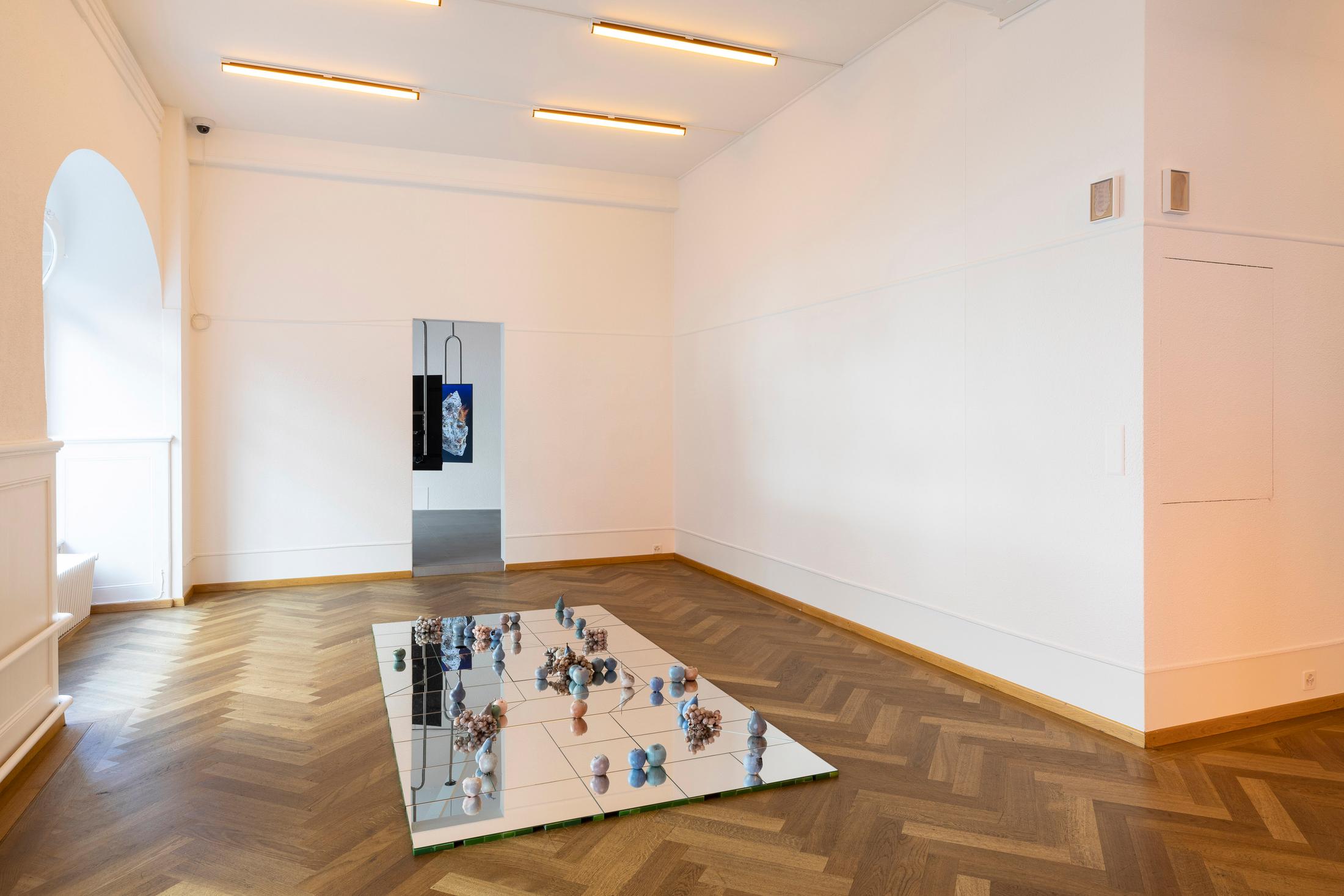 Exhibition View Groupshow «Seemingly Incurable Sensation of Temporal Ambiguity; view on Front to back: Paulo Wirz, Lithic Alliance» at KRONE COURONNE, Biel/Bienne, 2021 / Photo: © Michal Florence Schorro / Courtesy: the artists and KRONE COURONNE