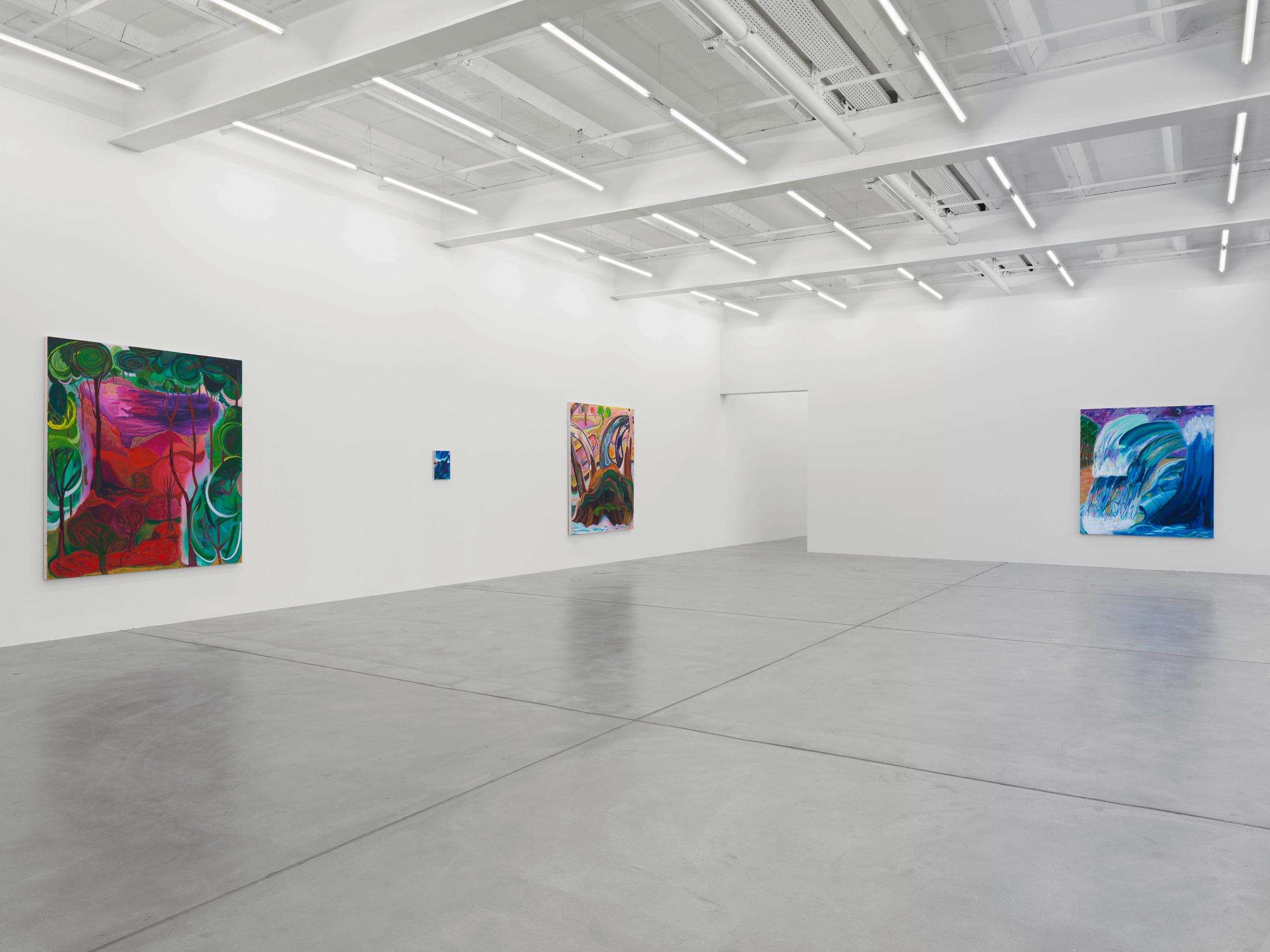 Exhibition View Shara Hughes «Don’t Hold Your Breath» at Galerie Eva Presenhuber, Zurich / Photo: Stefan Altenburger / Courtesy the artist and Galerie Eva Presenhuber