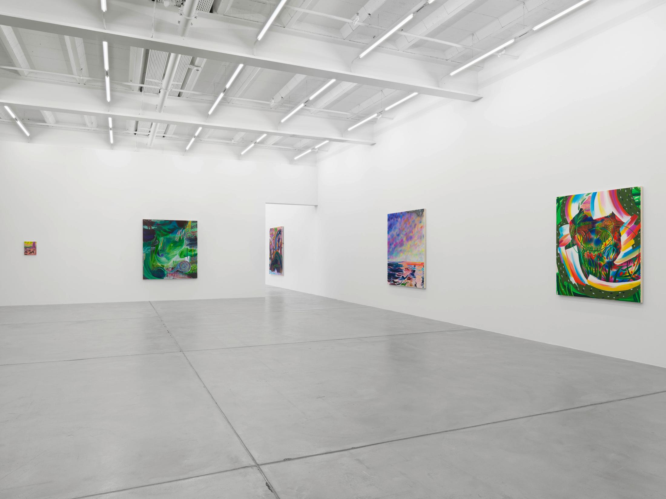Exhibition View Shara Hughes «Don’t Hold Your Breath» at Galerie Eva Presenhuber, Zurich / Photo: Stefan Altenburger / Courtesy the artist and Galerie Eva Presenhuber