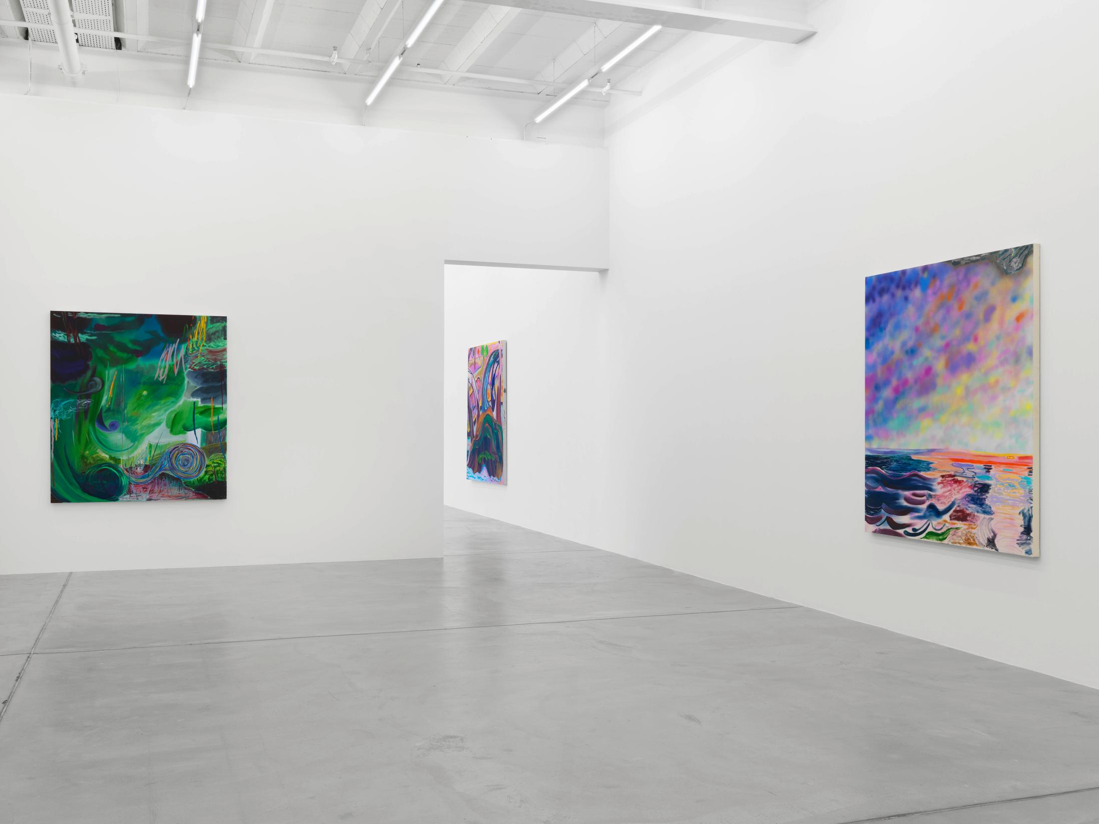 Exhibition View Shara Hughes «Don’t Hold Your Breath» at Galerie Eva Presenhuber, Zurich / Photo: Stefan Altenburger / Courtesy the artist and Galerie Eva Presenhuber