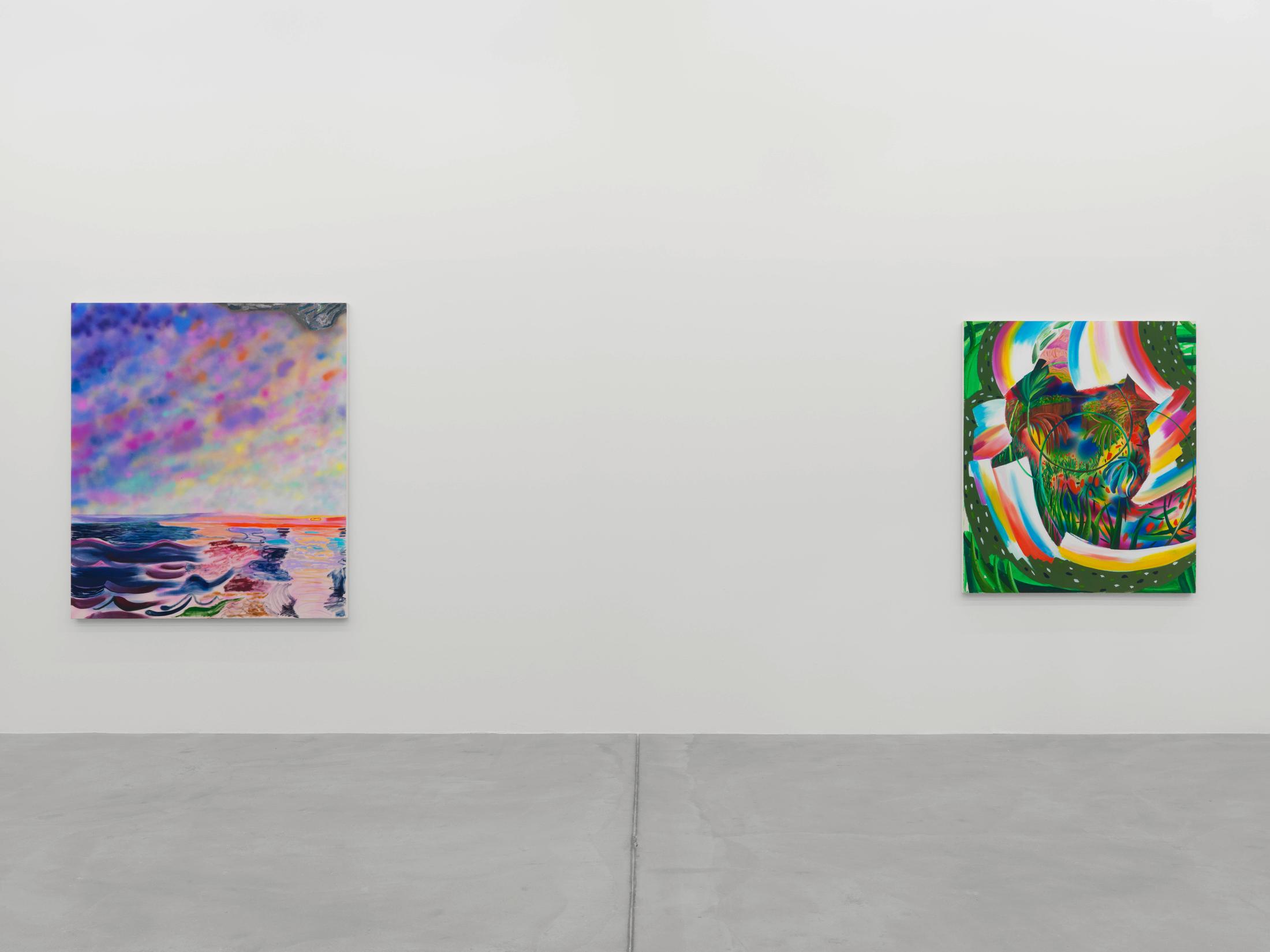 Exhibition View Shara Hughes «Don’t Hold Your Breath» at Galerie Eva Presenhuber, Zurich / Photo: Stefan Altenburger / Courtesy the artist and Galerie Eva Presenhuber