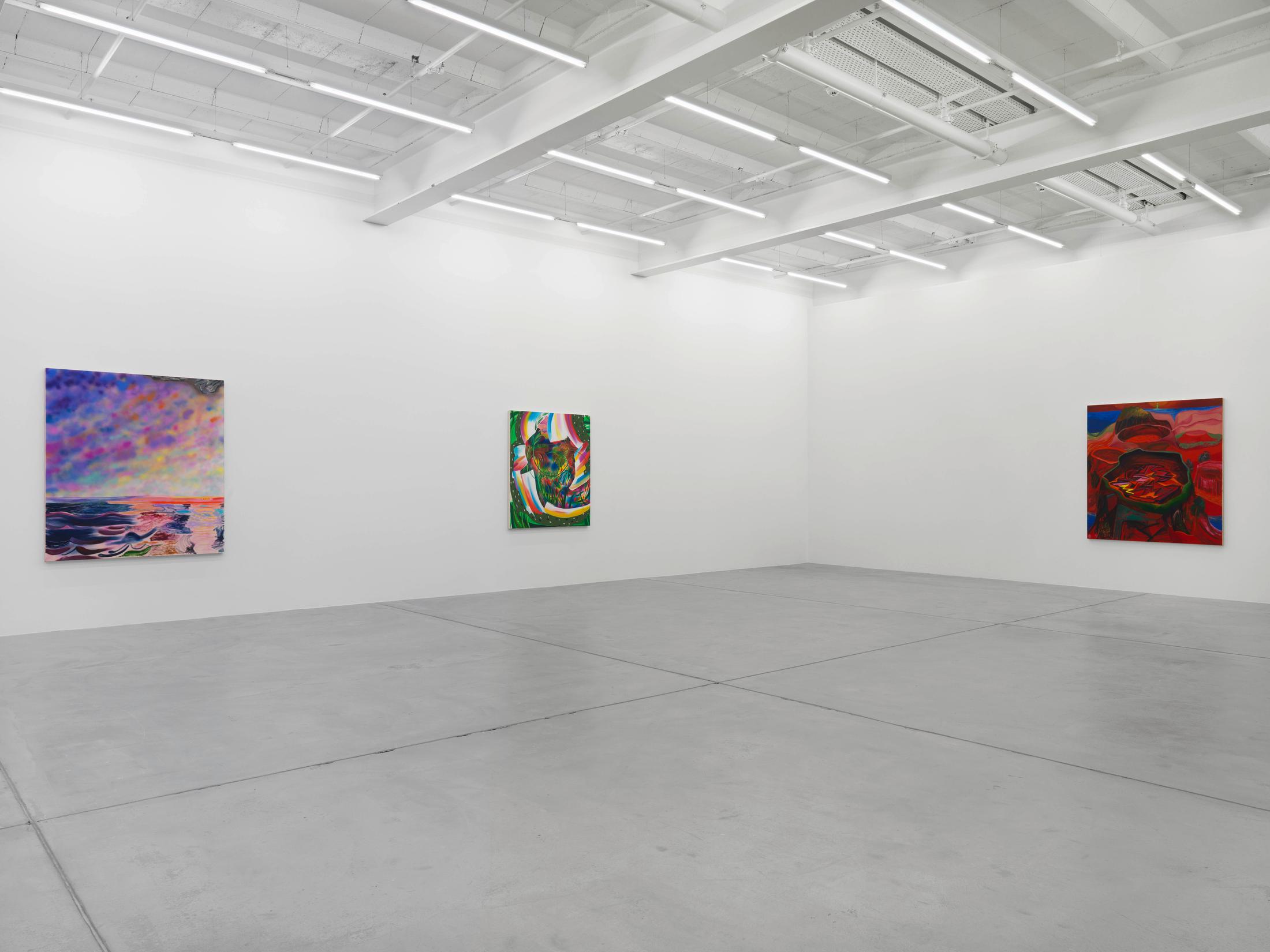 Exhibition View Shara Hughes «Don’t Hold Your Breath» at Galerie Eva Presenhuber, Zurich / Photo: Stefan Altenburger / Courtesy the artist and Galerie Eva Presenhuber