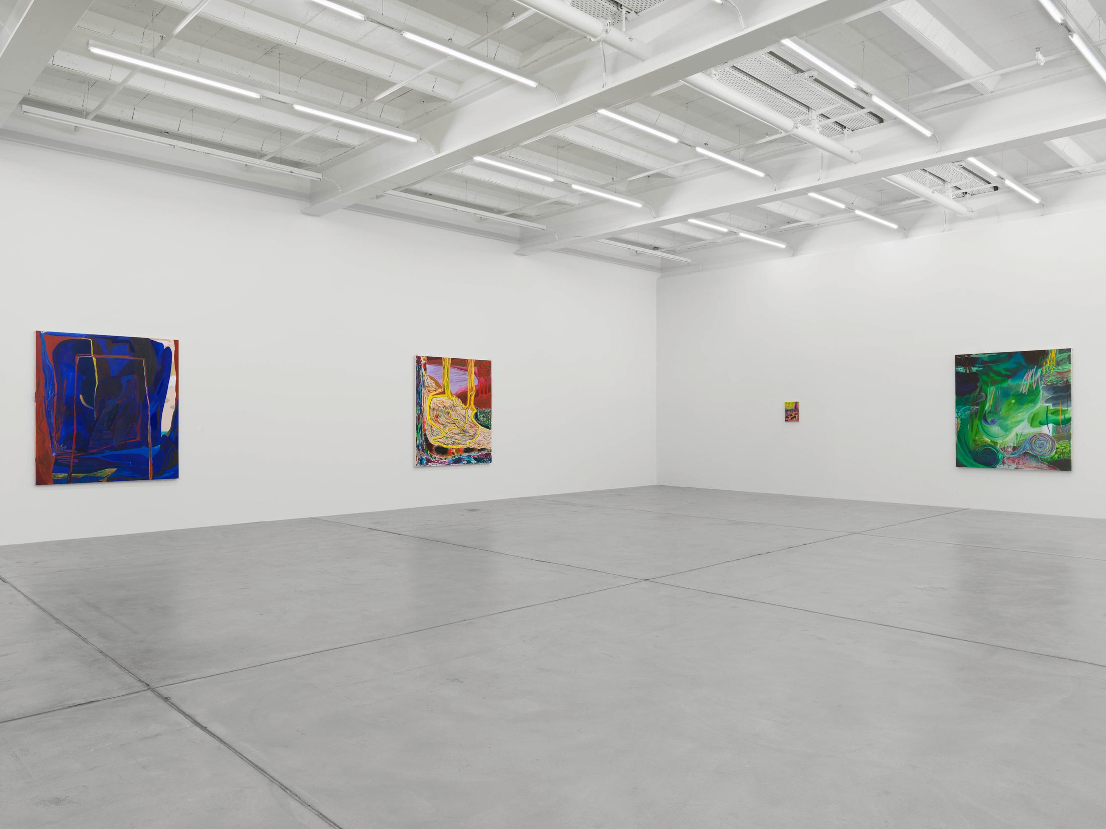 Exhibition View Shara Hughes «Don’t Hold Your Breath» at Galerie Eva Presenhuber, Zurich / Photo: Stefan Altenburger / Courtesy the artist and Galerie Eva Presenhuber