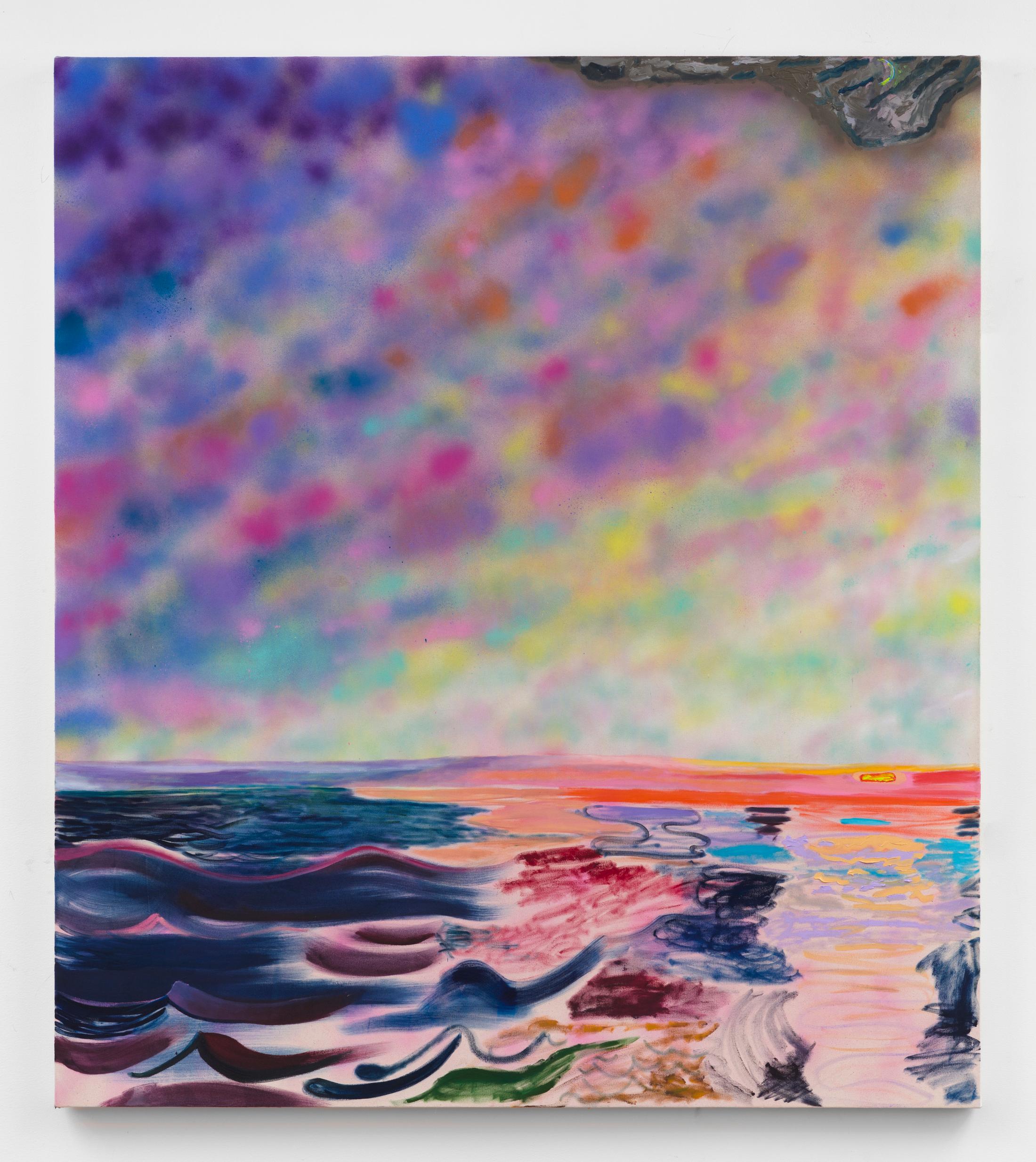 Exhibition View Shara Hughes «Don’t Hold Your Breath / view on Where The Sky Ends, 2018» at Galerie Eva Presenhuber, Zurich / Photo: Stefan Altenburger / Courtesy the artist and Galerie Eva Presenhuber