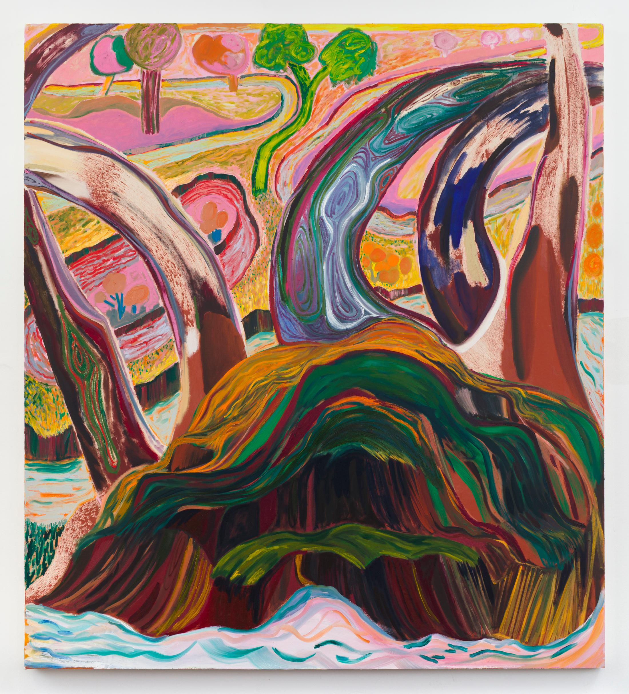 Exhibition View Shara Hughes «Don’t Hold Your Breath / view on Dodging Snakes, 2018» at Galerie Eva Presenhuber, Zurich / Photo: Stefan Altenburger / Courtesy the artist and Galerie Eva Presenhuber