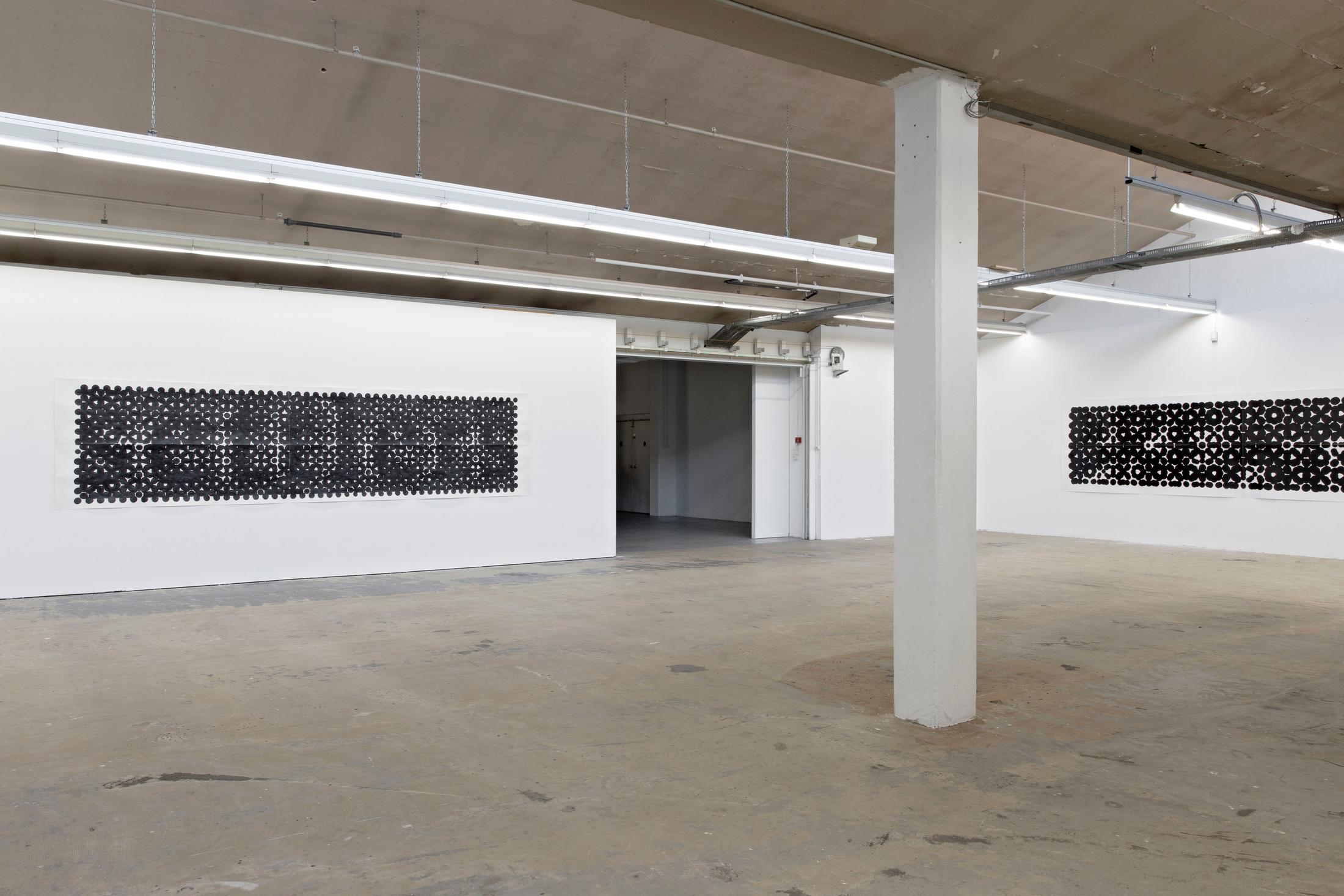 Exhibition View Sharif Waked Solo Show «Halftones; view on Sharif Waked, Arabesque No. 8 (Settlers), 2020; Arabesque No. 11 (Breathe)» at Kunsthaus Baselland, Muttenz, Basel, 2020 / Photo: Gina Folly / Courtesy: the artist