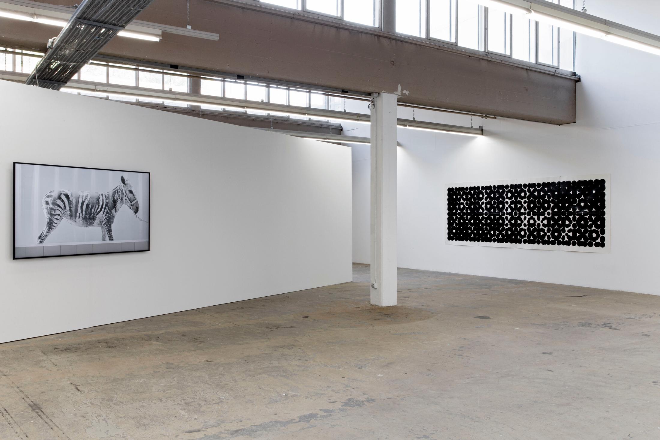 Exhibition View Sharif Waked Solo Show «Halftones; view on Sharif Waked, Bath Time, 2012; Arabesque No. 10 (Aura), 2020» at Kunsthaus Baselland, Muttenz, Basel, 2020 / Photo: Gina Folly / Courtesy: the artist