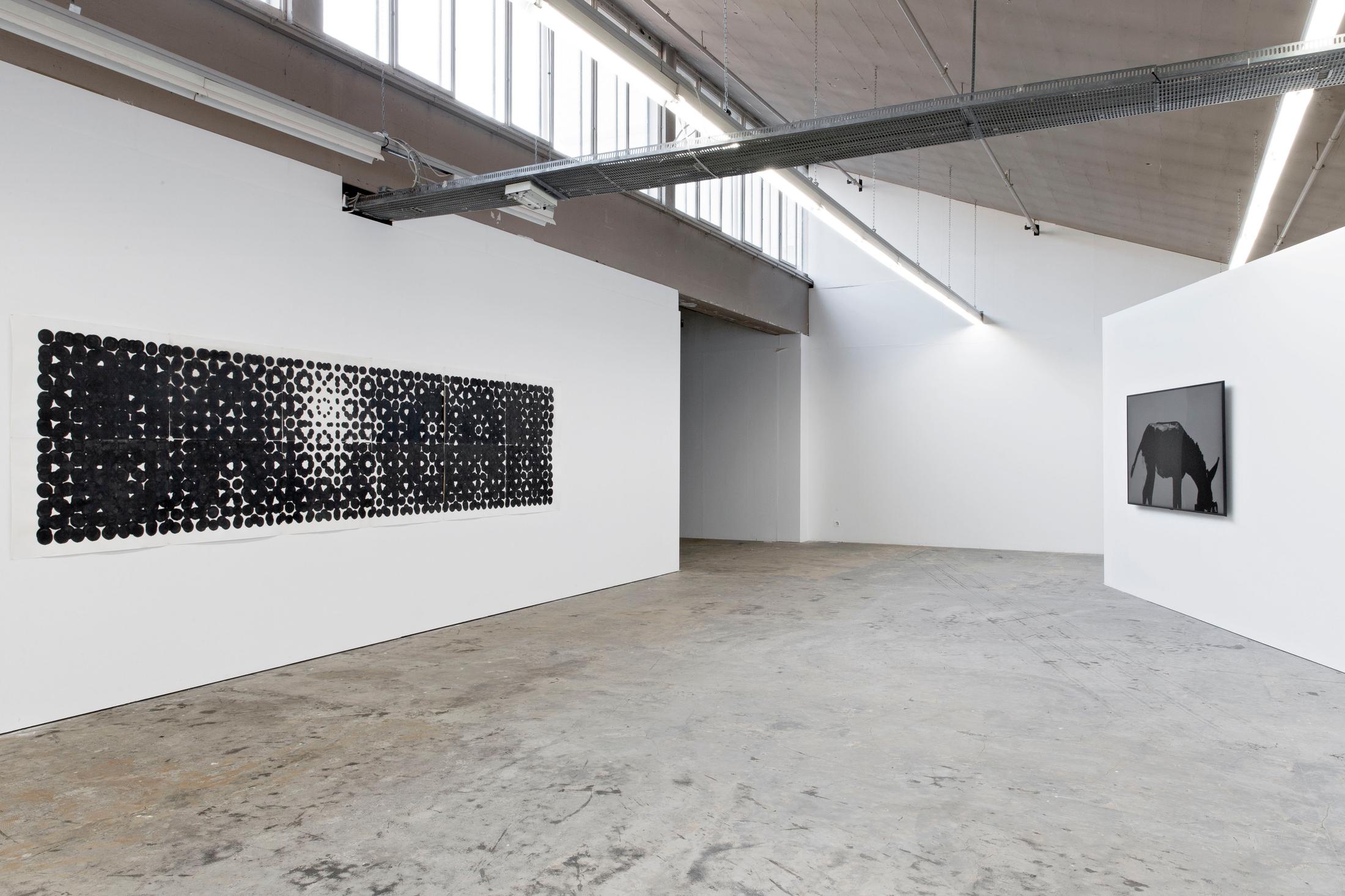 Exhibition View Sharif Waked Solo Show «Halftones; view on Sharif Waked, Arabesque No. 8 (Settlers), 2020; Just A Moment No. 21 (Shit), 2018» at Kunsthaus Baselland, Muttenz, Basel, 2020 / Photo: Gina Folly / Courtesy: the artist