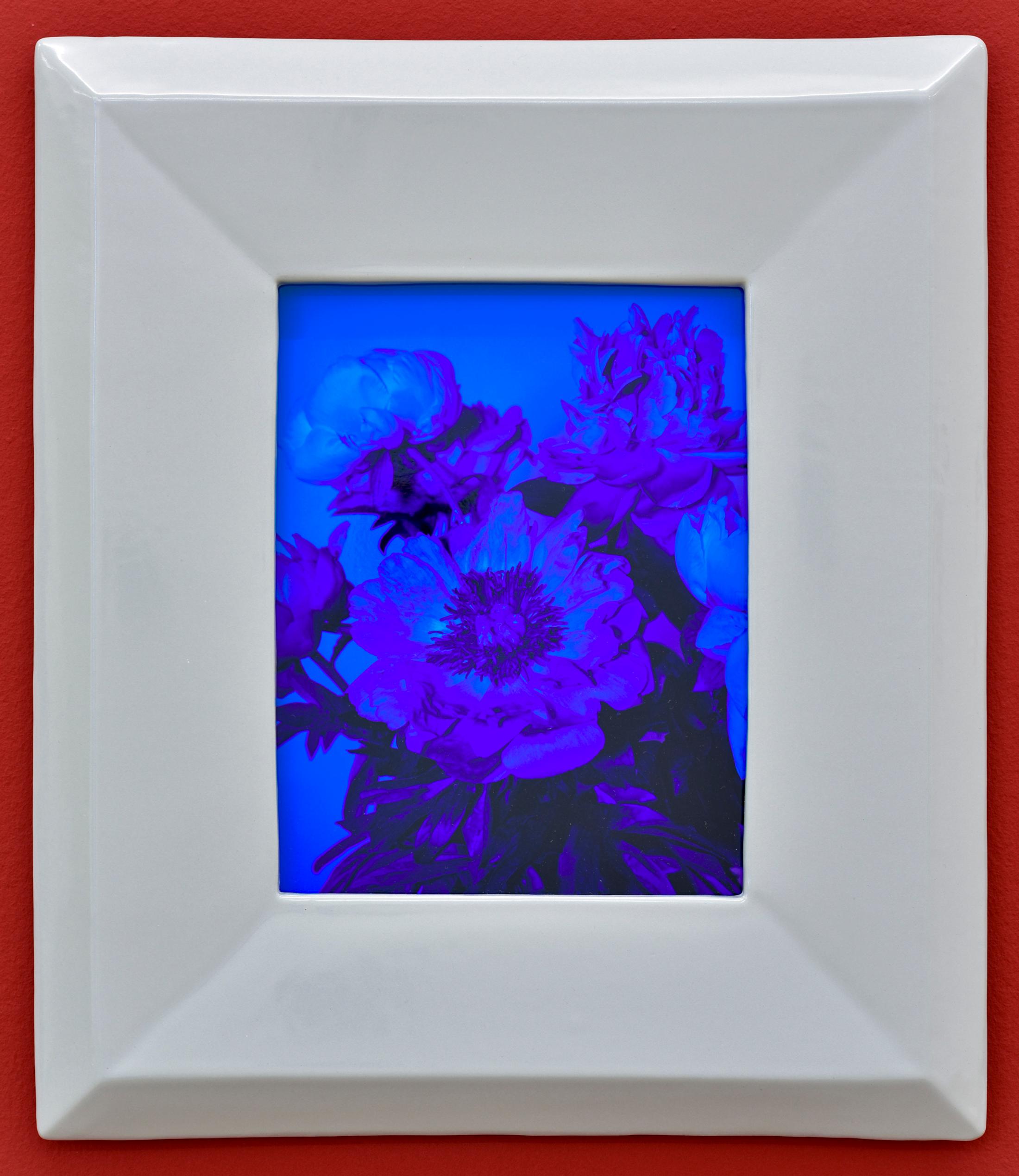 Exhibition View Shirana Shahbazi Solo Show «Reality Show; view on Shirana Shahbazi, Untitled, 2020, C-print on aluminium, in hand made ceramic frame, unique, 44 x 38 cm framed» at Galerie Peter Kilchmann, Zurich, 2020 / Courtesy: the artist and Galerie Peter Kilchmann