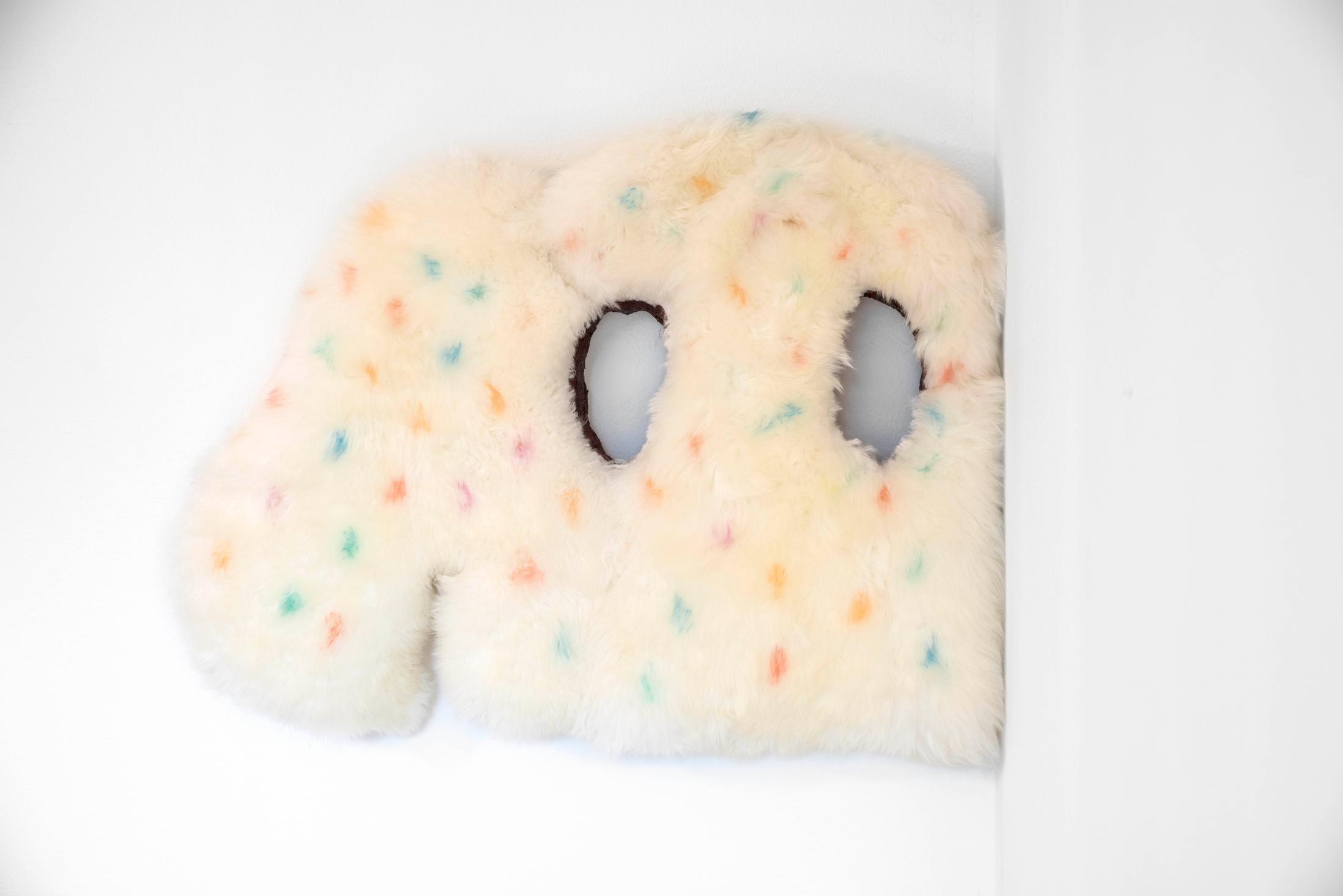 Exhibition View Shuang Li Solo Show «Among Us; view on Shuang Li, IMPOSTER, 2021, fur on foam, 104 x 77 x 16 cm» at Cherish, Geneva, 2021 / Photo: James Bantone / Courtesy: the artist and Cherish