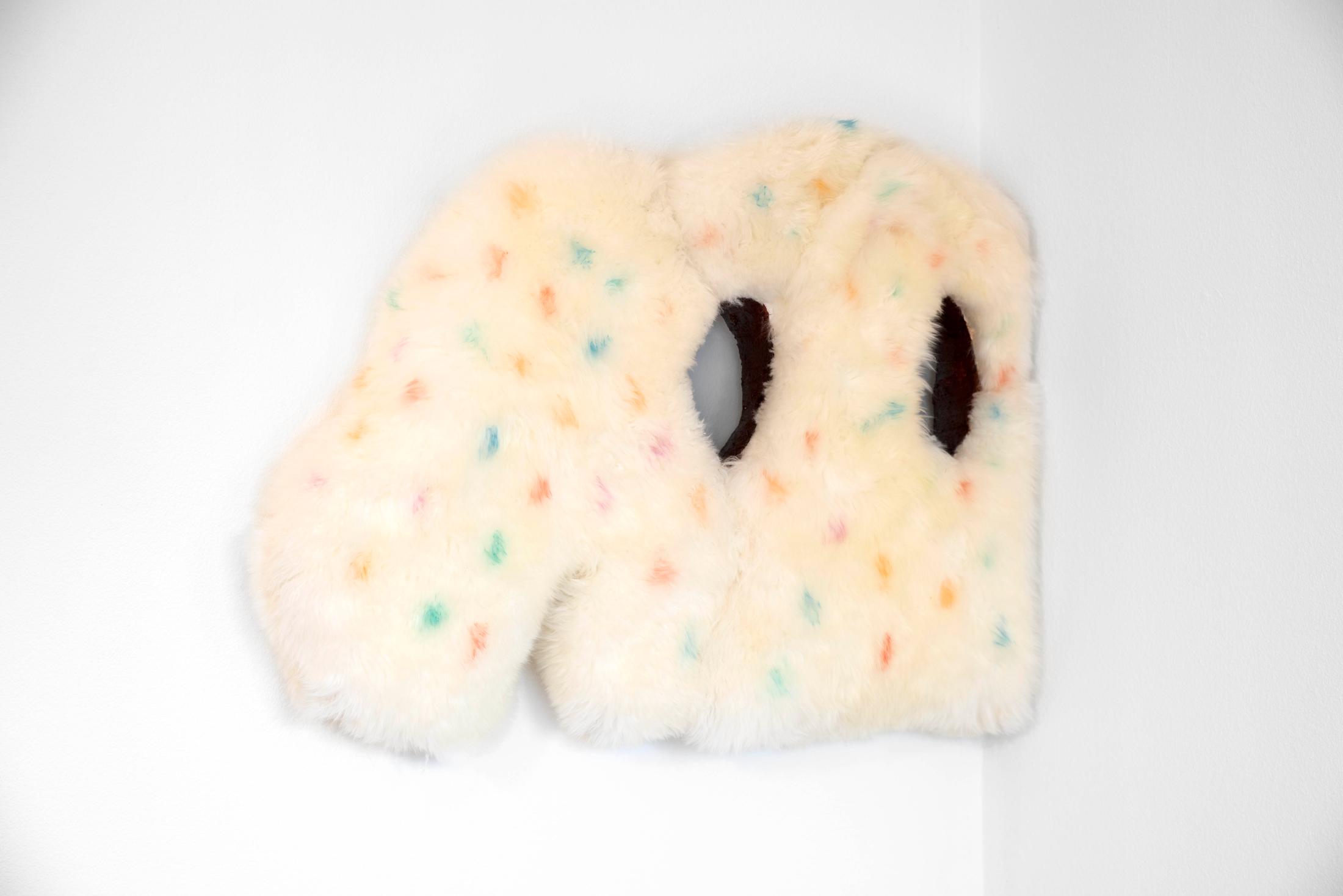 Exhibition View Shuang Li Solo Show «Among Us; view on Shuang Li, IMPOSTER, 2021, fur on foam, 104 x 77 x 16 cm» at Cherish, Geneva, 2021 / Photo: James Bantone / Courtesy: the artist and Cherish