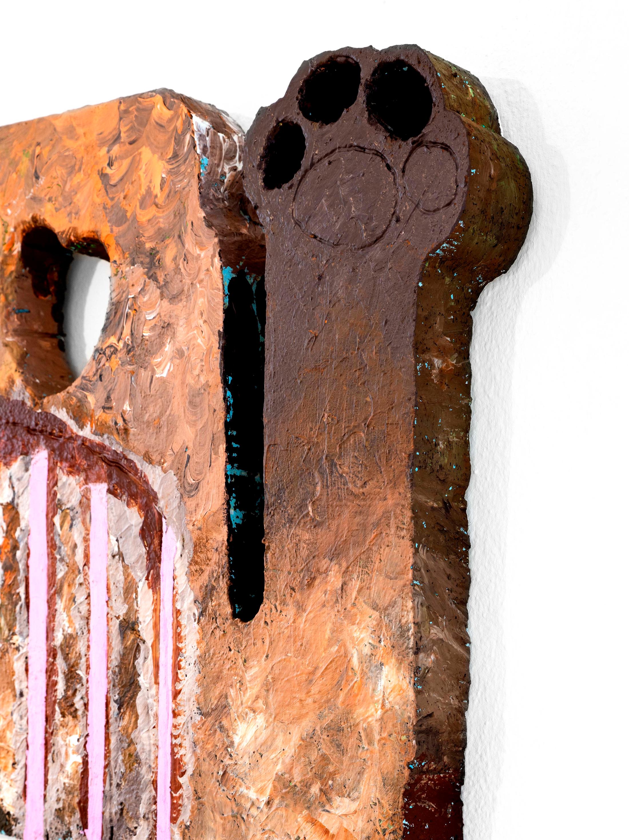 Exhibition View Shuang Li Solo Show «Among Us; view on Shuang Li, Bubu, 2021, acrylic on foam, 85 x 50 cm, (detail)» at Cherish, Geneva, 2021 / Photo: James Bantone / Courtesy: the artist and Cherish