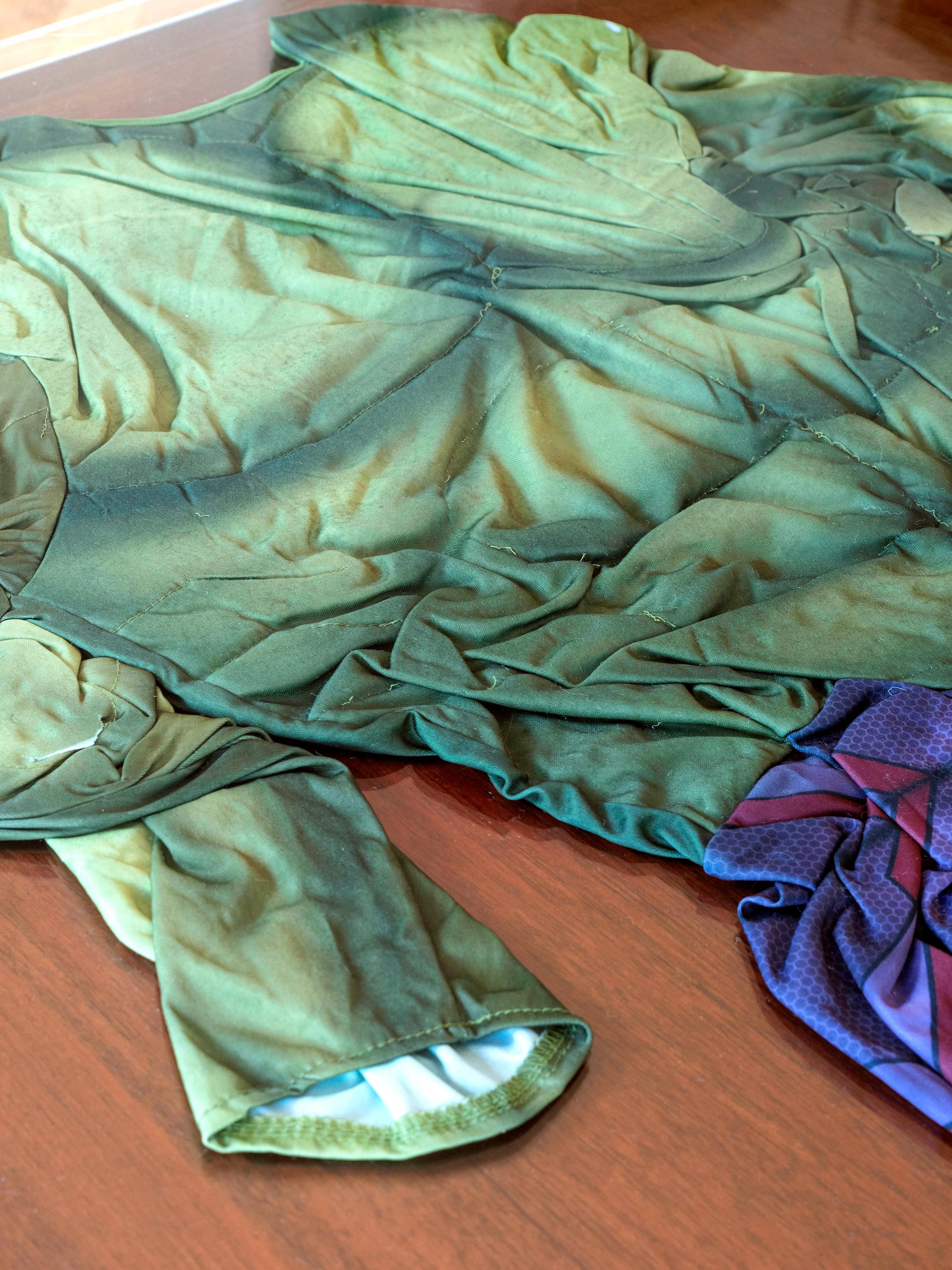 Exhibition View Shuang Li Solo Show «Among Us; view on Shuang Li, The Bully, 2021, costume, Plexiglas, metal screws, 179 x 89 cm, (detail)» at Cherish, Geneva, 2021 / Photo: James Bantone / Courtesy: the artist and Cherish