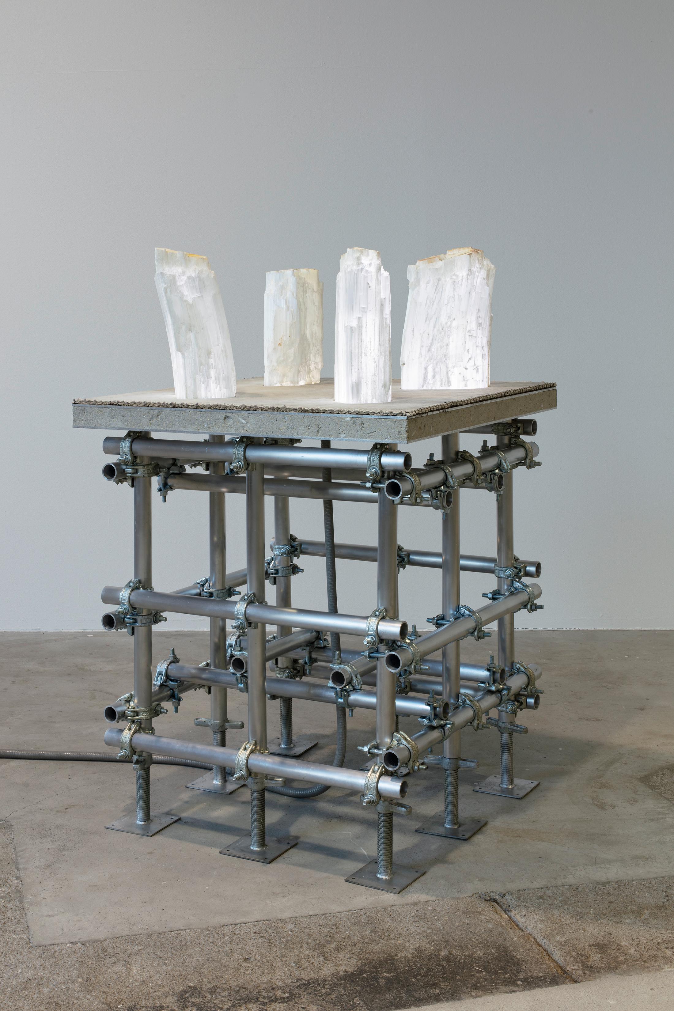 Exhibition View Siobhán Hapaska Soloshow (view on Four Angels, 2012) at Lokremise, 2020, St. Gallen, presented by Kunstmuseum St. Gallen / Photo: Stefan Rohner / Courtesy: the artist and Kunstmuseum St. Gallen