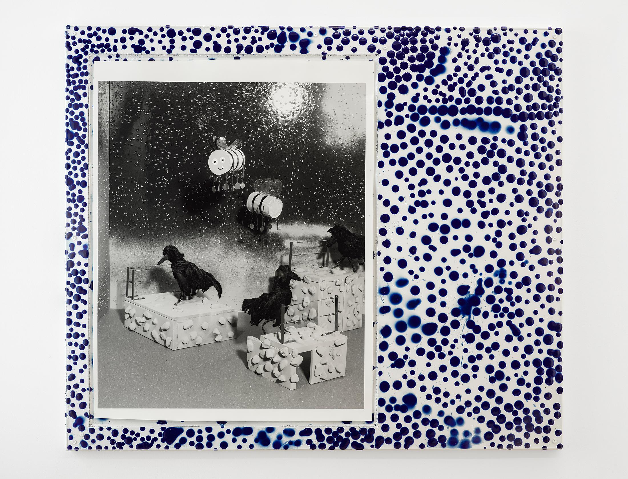 Exhibition View Stefan Burger Solo Show «Softbox; view on Stefan Burger, Anti, Gelatin silver print, Enamelled steel plate, Acrylic glass, 2023» at Kirchgasse Gallery, Steckborn, 2023 / Photo: Cedric Mussano / Courtesy: the artist and Kirchgasse Gallery